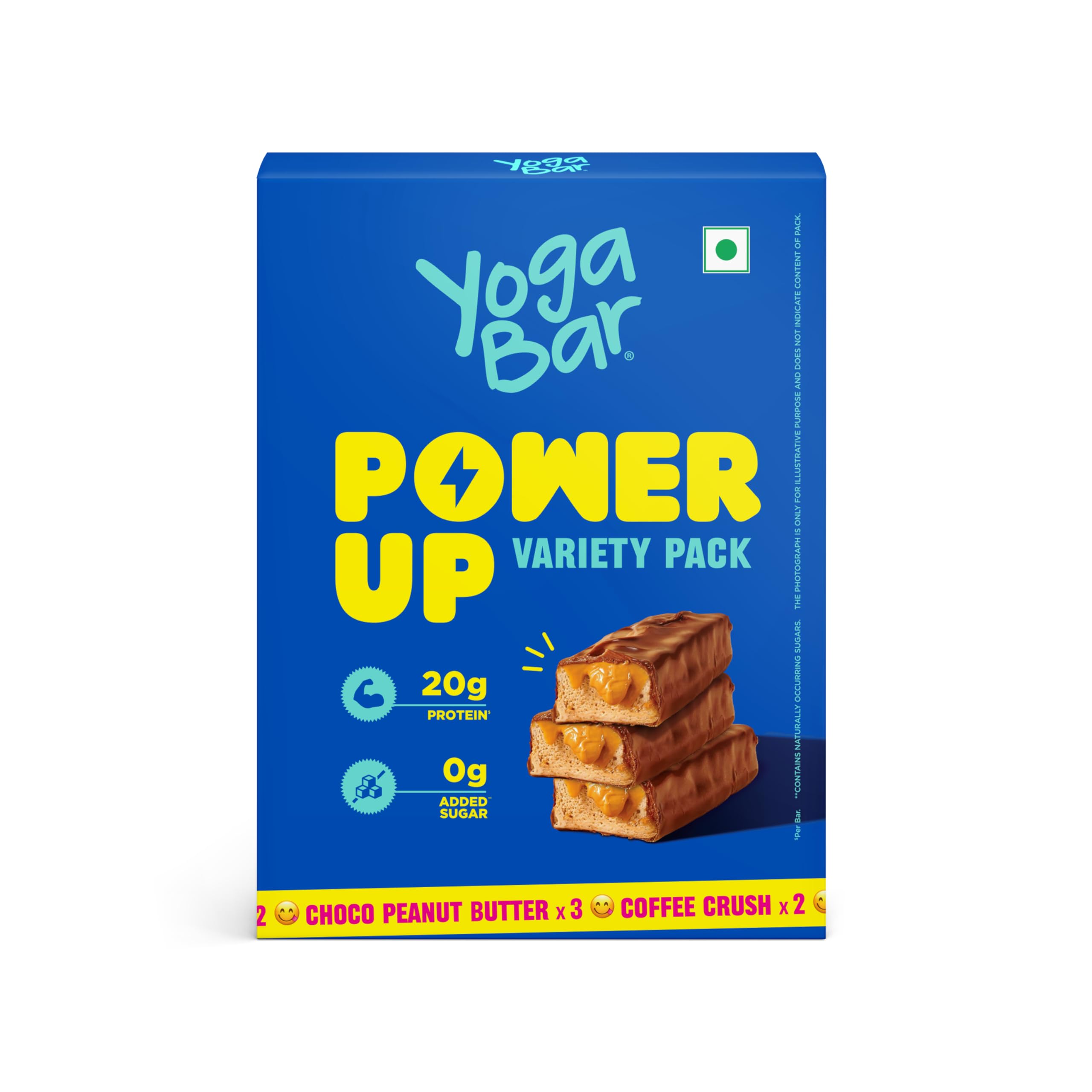 Power Up 20g Protein Bar (5 Bars, Variety Pack, No Added Sugar) | Least Net Carbs | Zero Added Sugar Protein Bars | High Protein Blend - Whey Protein Concentrate, Isolate, Peanuts & Soy | Healthy Protein Snacks