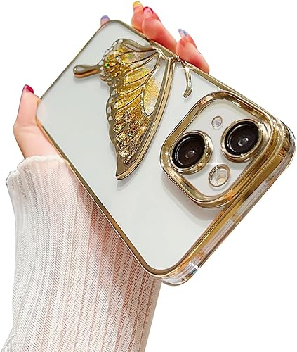 Miniatura 8 de Ownest Funda compatible con iPhone 13 Pro Max con purpurina de lujo, diseño estético chapado en mariposa, protección de cámara, protección de