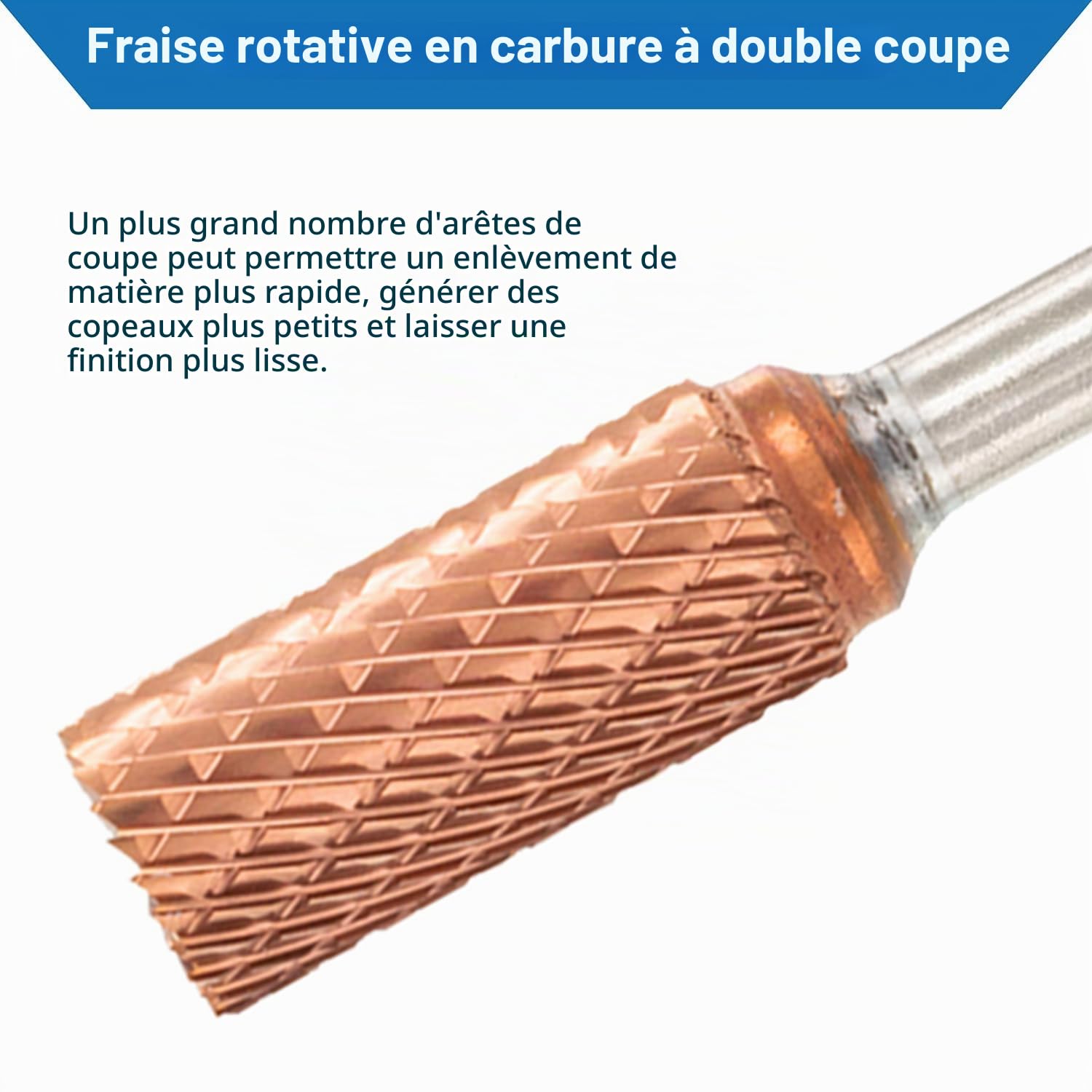 TJR® Lot de 5 fraises rotatives en carbure ULTRA Co de tungstène avec tige de 6,35 mm pour acier inoxydable et matériaux durcis, aluminium, bois, ébavurage, gravure, polissage, double coupe