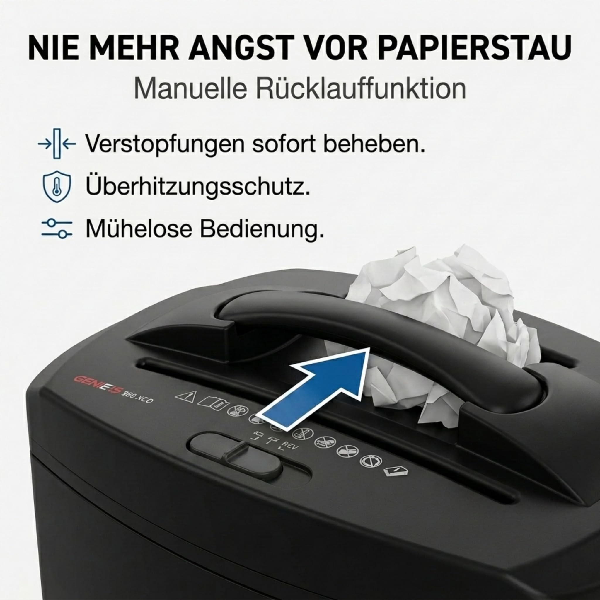 Genie 580 XCD Aktenvernichter; bis zu 10 Blatt; Partikelschnitt (Sicherheitsstufe P-4); mit CD - Shredder; inkl. Papierkorb; schwarz, 350 x 215 x 450 mm