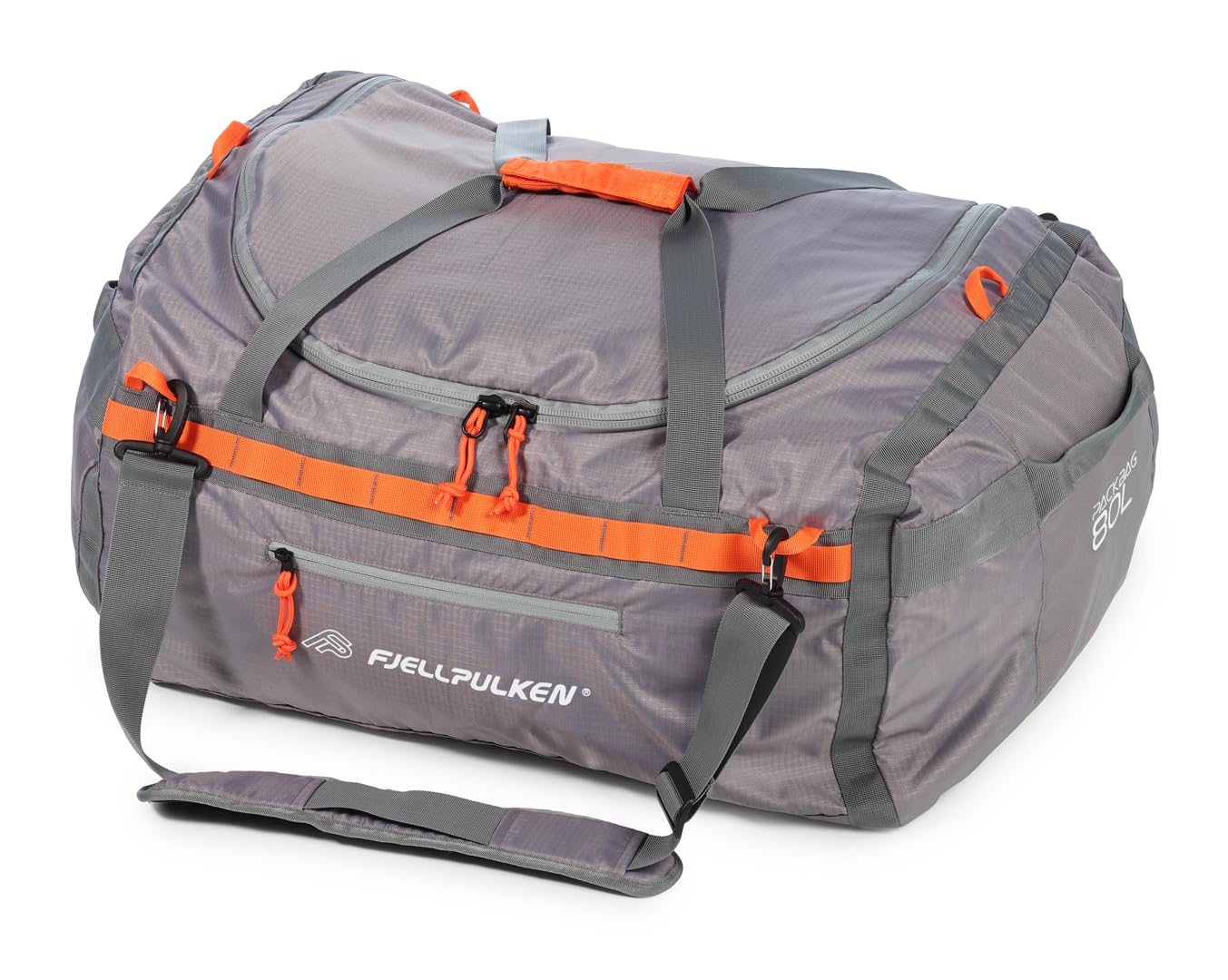 Packtasche für Sportausrüstung, robuste Seesäcke für Camping, Motorradfahren, Skifahren und Camping, Ausrüstung für Abenteuer, grau / orange, 80 Liter, Faltbare Multifunktionstasche