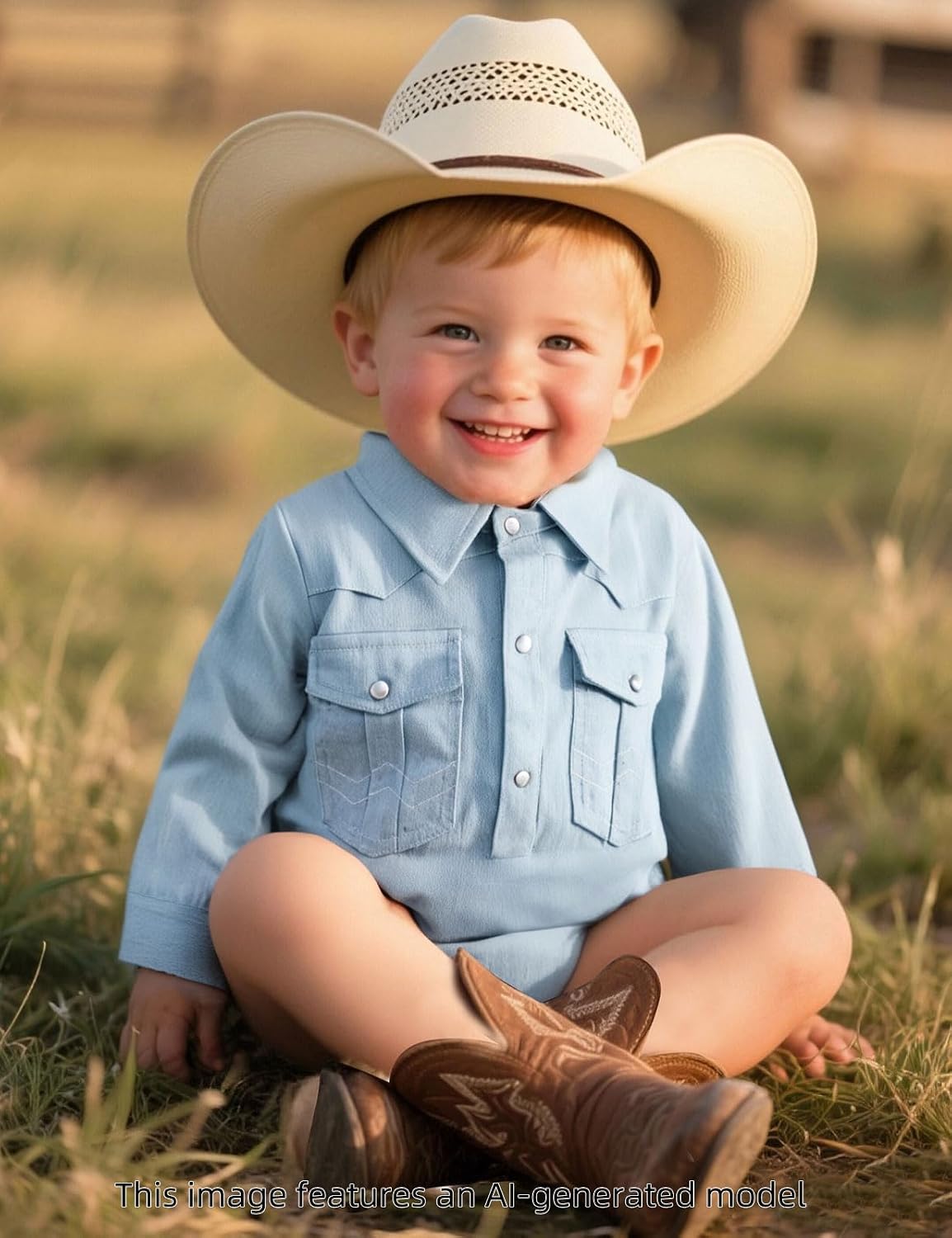 COSLAND Baby Boys' Western Cotton Bodysuit, Infant Cowboy Jumpsuit, 0-18 Months