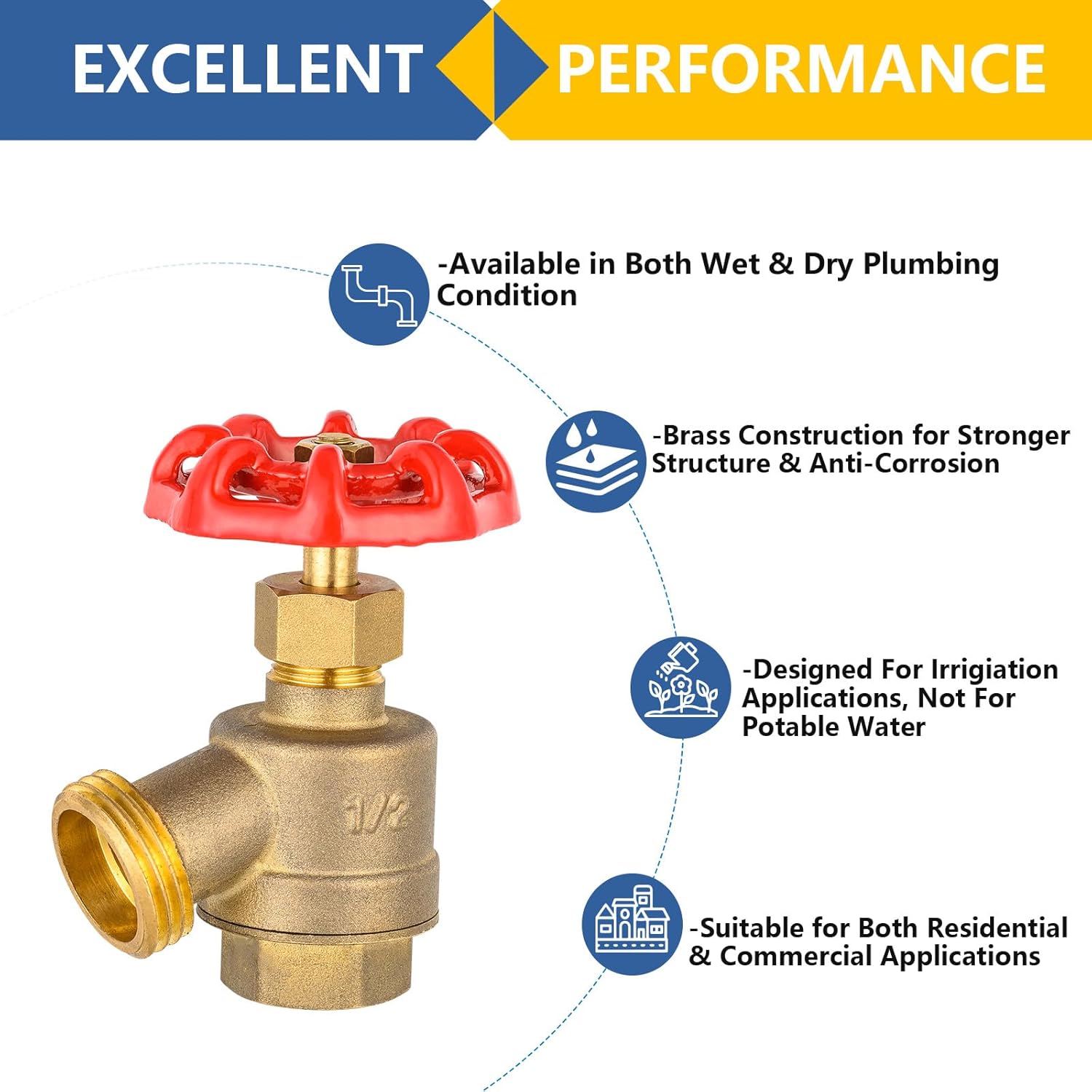 (Pack of 5) GUOFIS Multi-Turn Bent Garden Valve for Irrigation Applications(1/2 inch FIP Inlet x 3/4 inch MHT Outlet)(BOILER018)