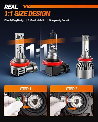 Miniatura 32 de SEALIGHT Bombillas H1, 30000LM 6500K H1 bombillas antiniebla con ventilador de refrigeración, tamaño mini 1:1 para Powersports ATV/UTV, más de 60000