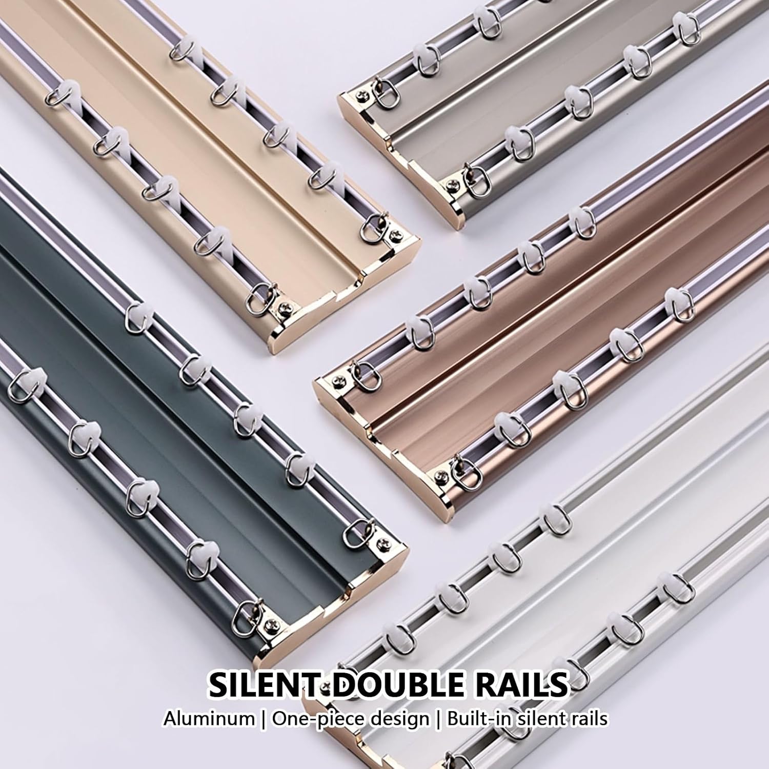 Ceiling Mounted Double Row Curtain Track for Windows,Silent Aluminum Duty Curtain Rail Track System,Integrated Design,Easy Installation,for Window Bathroom Bedroom(Blue,4.6m (15.1ft))
