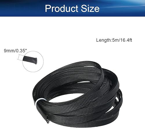 Miniatura 2 de Bettomshin 1 funda de organización de cables de 16.4 pies (16.4 ft), protector de cable negro PET de 3/8 pulgadas de ancho, tubo de telar de alambre
