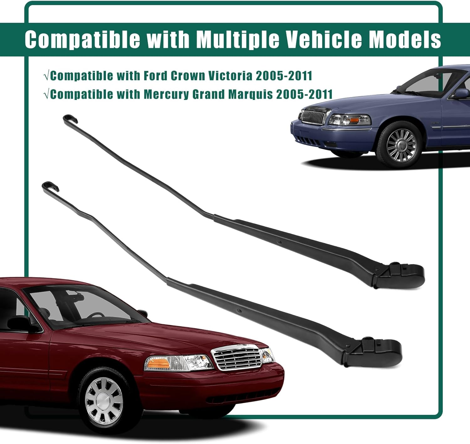 YUXIVCNE 1 Pair 42995 42996 Front Windshield Wiper Arm Compatible with Ford Crown Victoria Replacement for Mercury Grand Marquis 2005-2010 Replace 5W7Z17526BA 5W7Z17526AA Left and Right Wiper Arm Kit