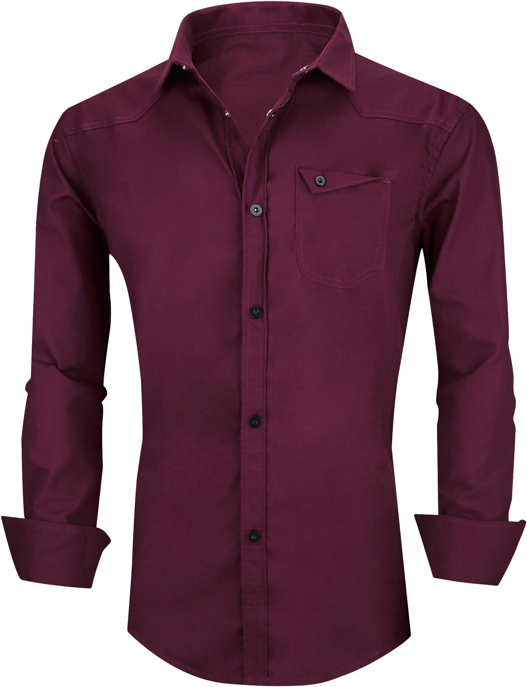 FRTCV Mens Dress Shirts Slim Fit Long Sleeve Button Down Shirts 3307 Wine Red Tag 4XL/US L