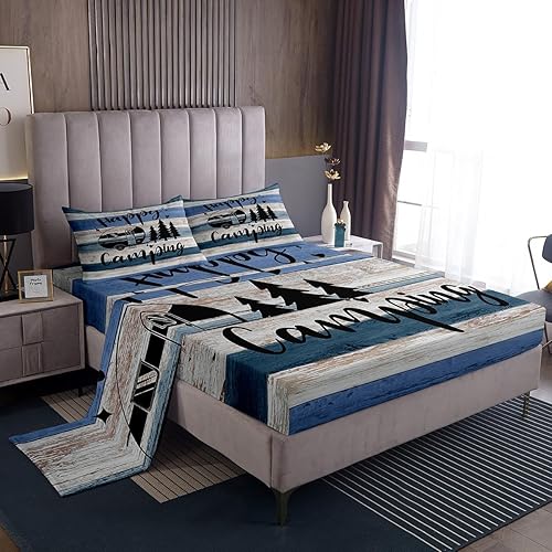 Vista 50 de Juego de sábanas para cámper tamaño matrimonial para niños y niñas, sábanas de madera para adolescentes de Happy Camping Farm, accesorios de Multi 04