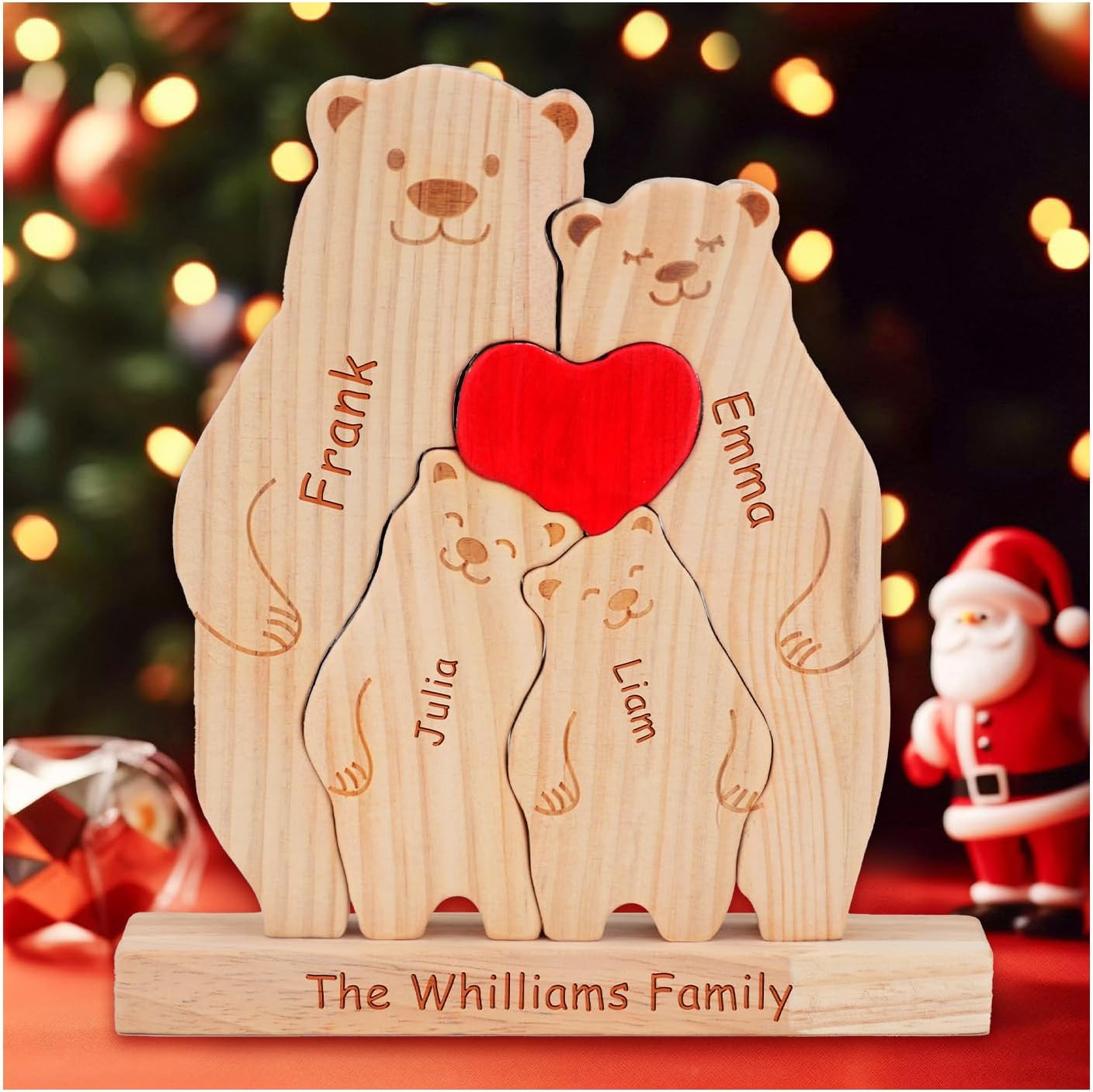 Wooden Bear Puzzle with 2-5 Names, Personalized Bear Family Puzzle Gifts for Mom Dad Family Members, Custom Mothers Day Christmas Birthday Thanksgiving Housewarming Gifts