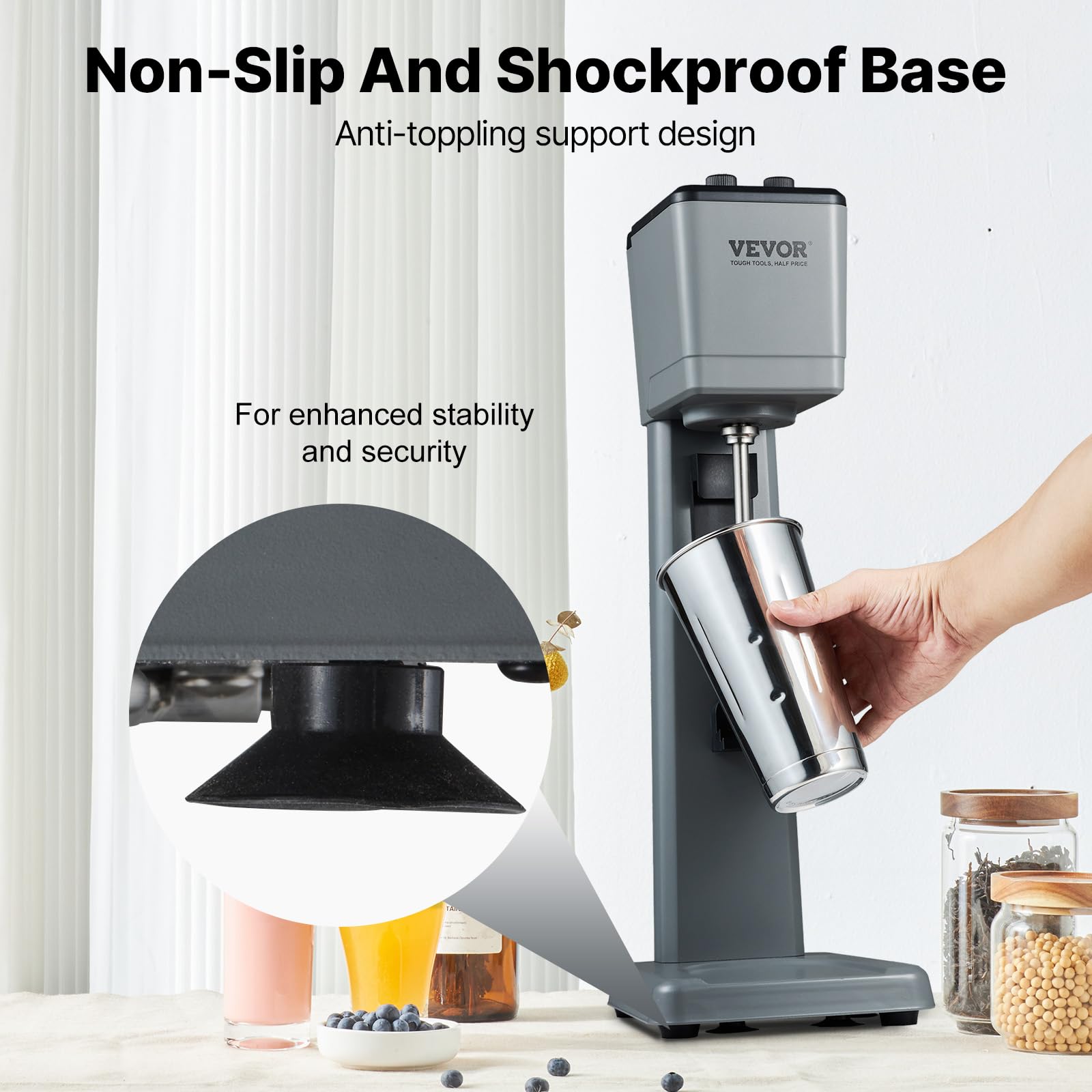 VEVOR Frullatore per Frappè Elettrica, 250W Frullino per Bevande Miscelatore Milkshake con Tazza in Acciaio Inox 304 Velocità Regolabile 15000 18000 21000 RPM Uso Commerciale e Domestico Rumore Basso