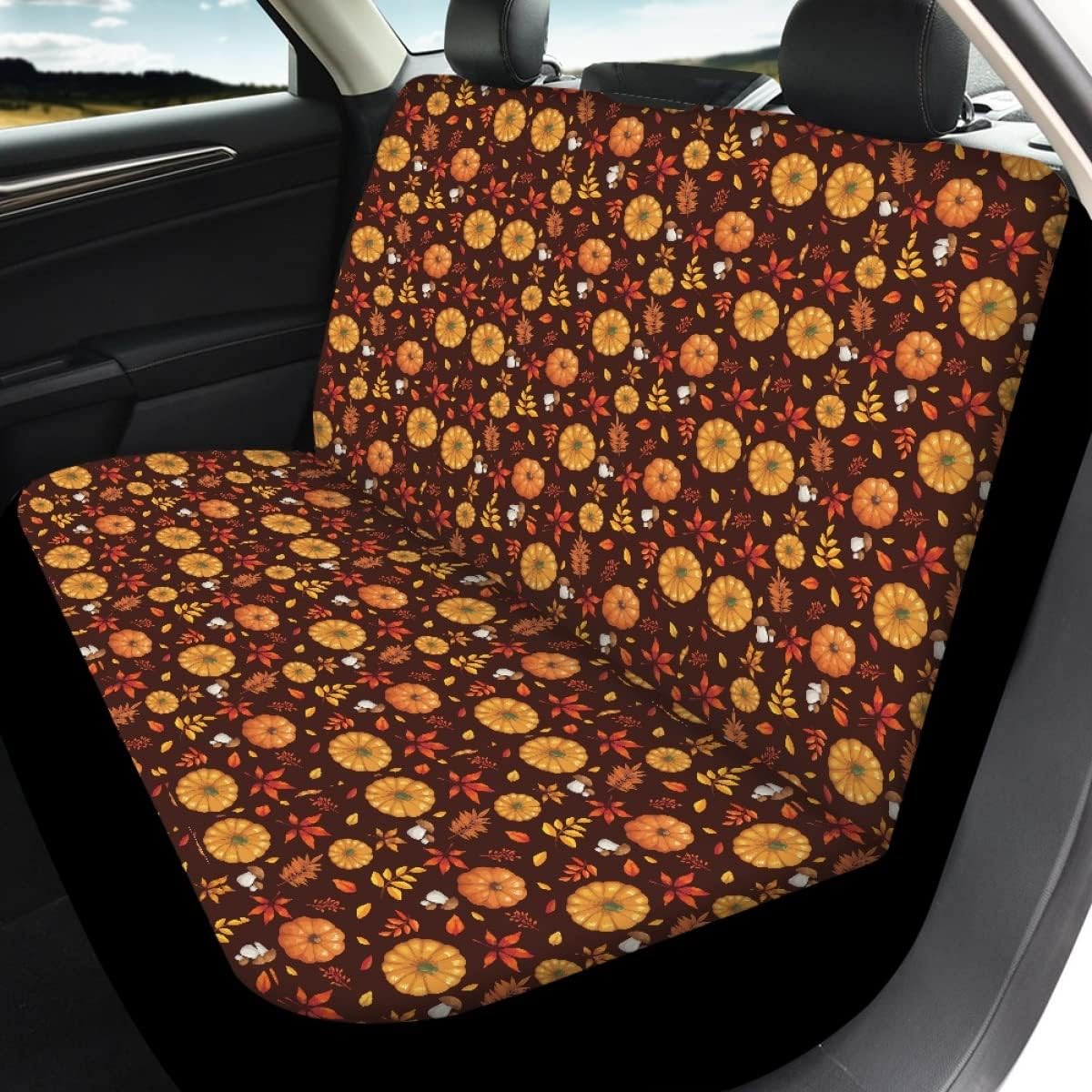 Thanksgiving Pumpkin Car Seat Covers Full Set for Women of 4 Pieces Car Front Seat Covers Back Seat Protector Pads Cute Fall Automotive Interior Covers Fit Most Sedan SUV Van
