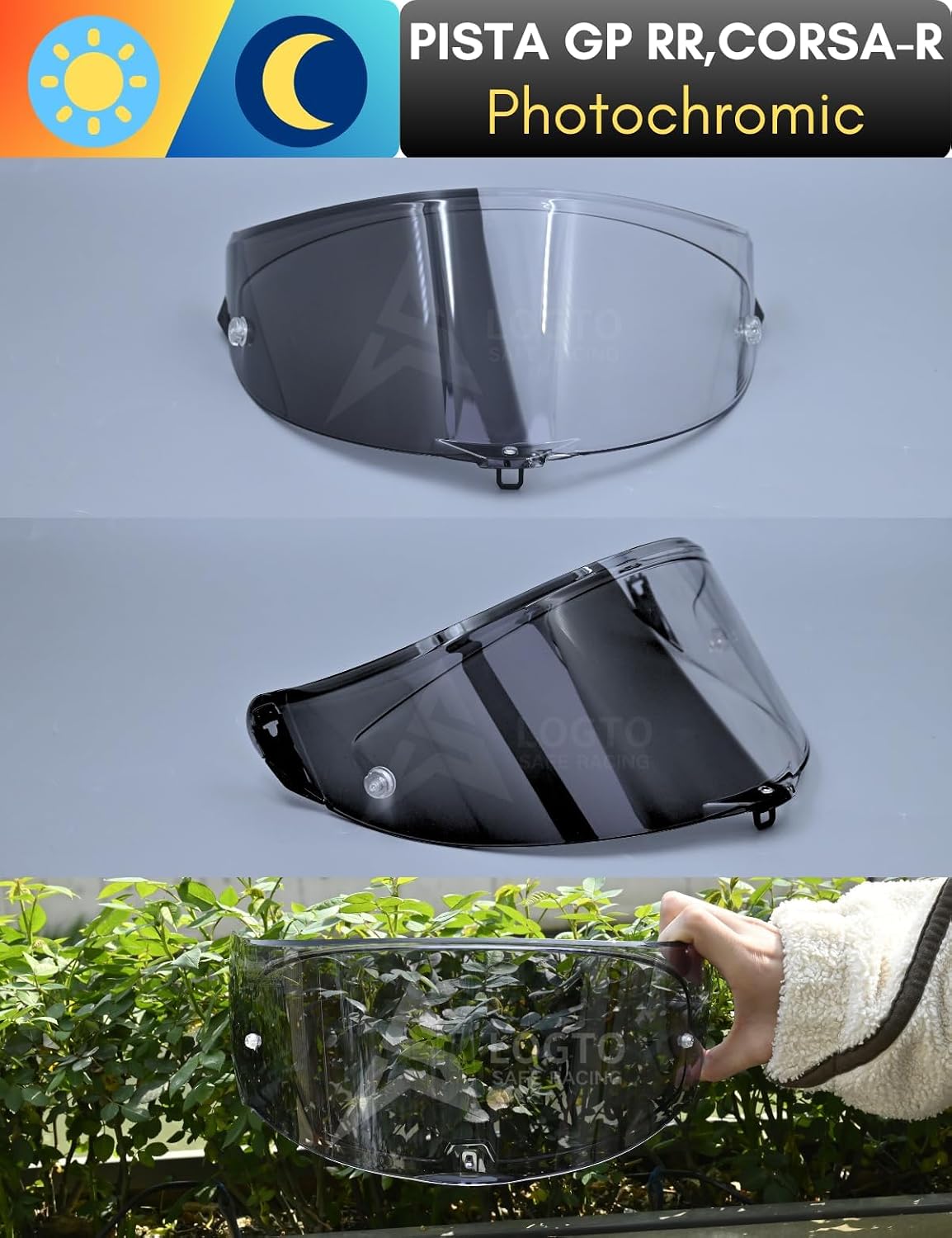 Photochromic Visor Compatible With PISTA GP RR,Corsa-R Helmet Transition Face Shield (PISTA GP RR,Corsa-R Clear To Smoke)