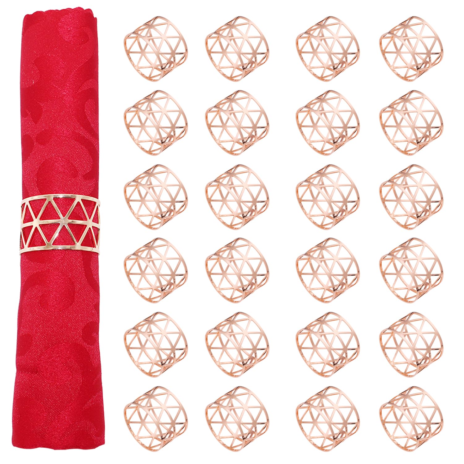 Davifina Rose Gold Napkin Rings Set of 24, Hollow Out Napkin Rings Holder for Halloween Christmas Wedding Dinning Table Decor Favor