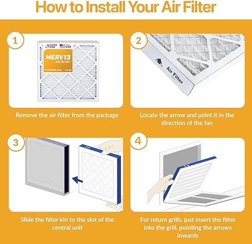 Miniatura 4 de Filter King Filtro de aire 12x12x1  Paquete de 4  Filtros plisados MERV 13 HVAC para horno AC  HECHO EN EE. UU.  Tamaño real 11.5 x 11.5 x .75