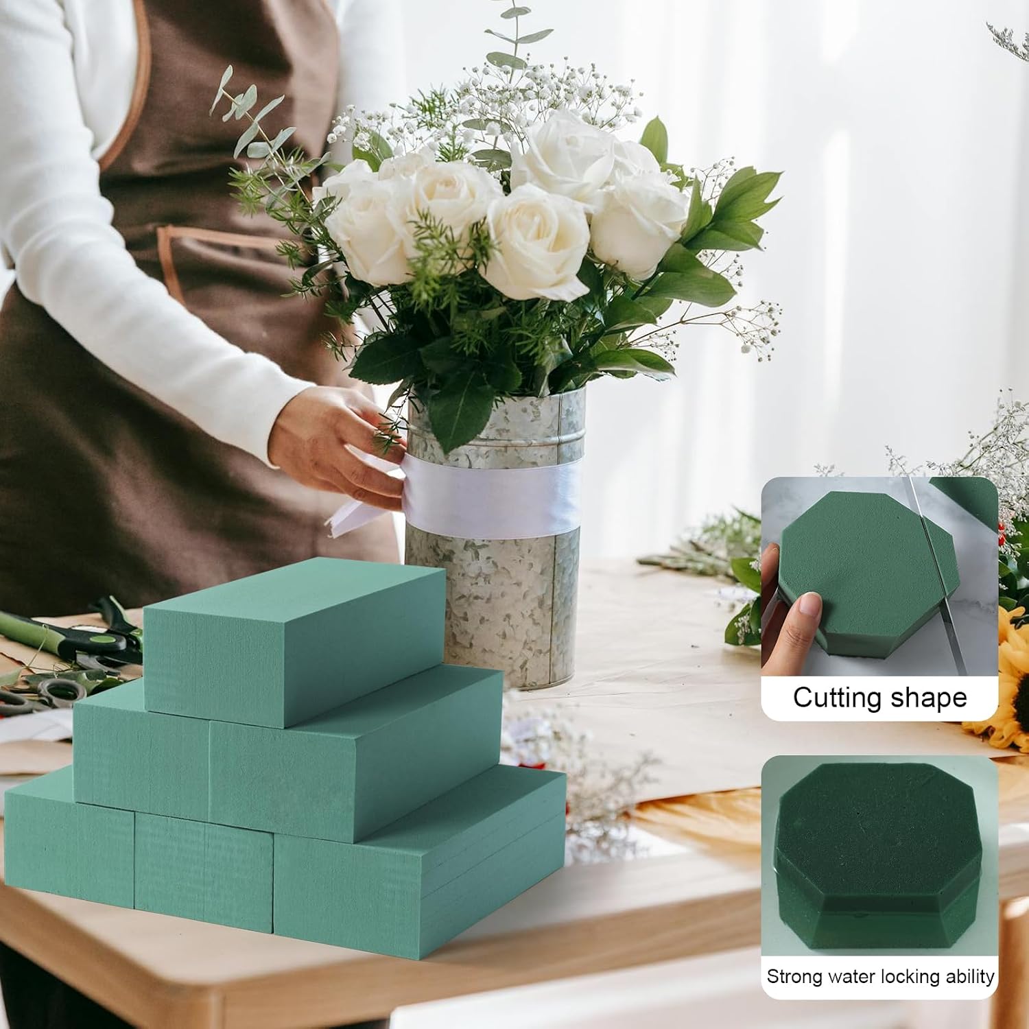 Floral Foam Blocks for Fresh and Artificial Flowers, Dry and Wet, Green, 7.8 x 3.5 x 2.4 Inch, 6 Pack