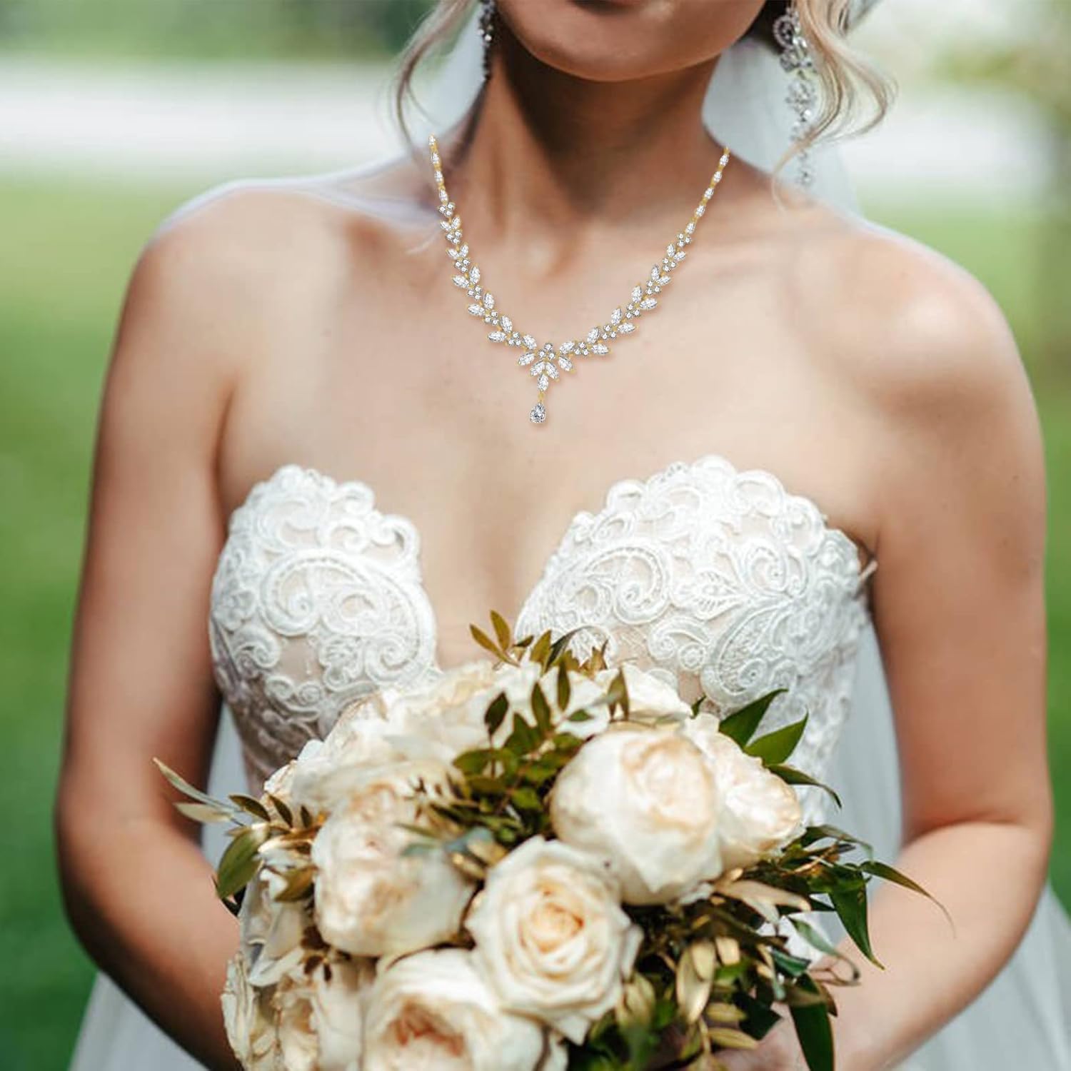 Jewelry Set for Women, Cubic Zirconia Necklace Dangle Earrings & Bracelet Jewelry Set for Bride Bridesmaid Wedding Engagement Prom Party - Image 6