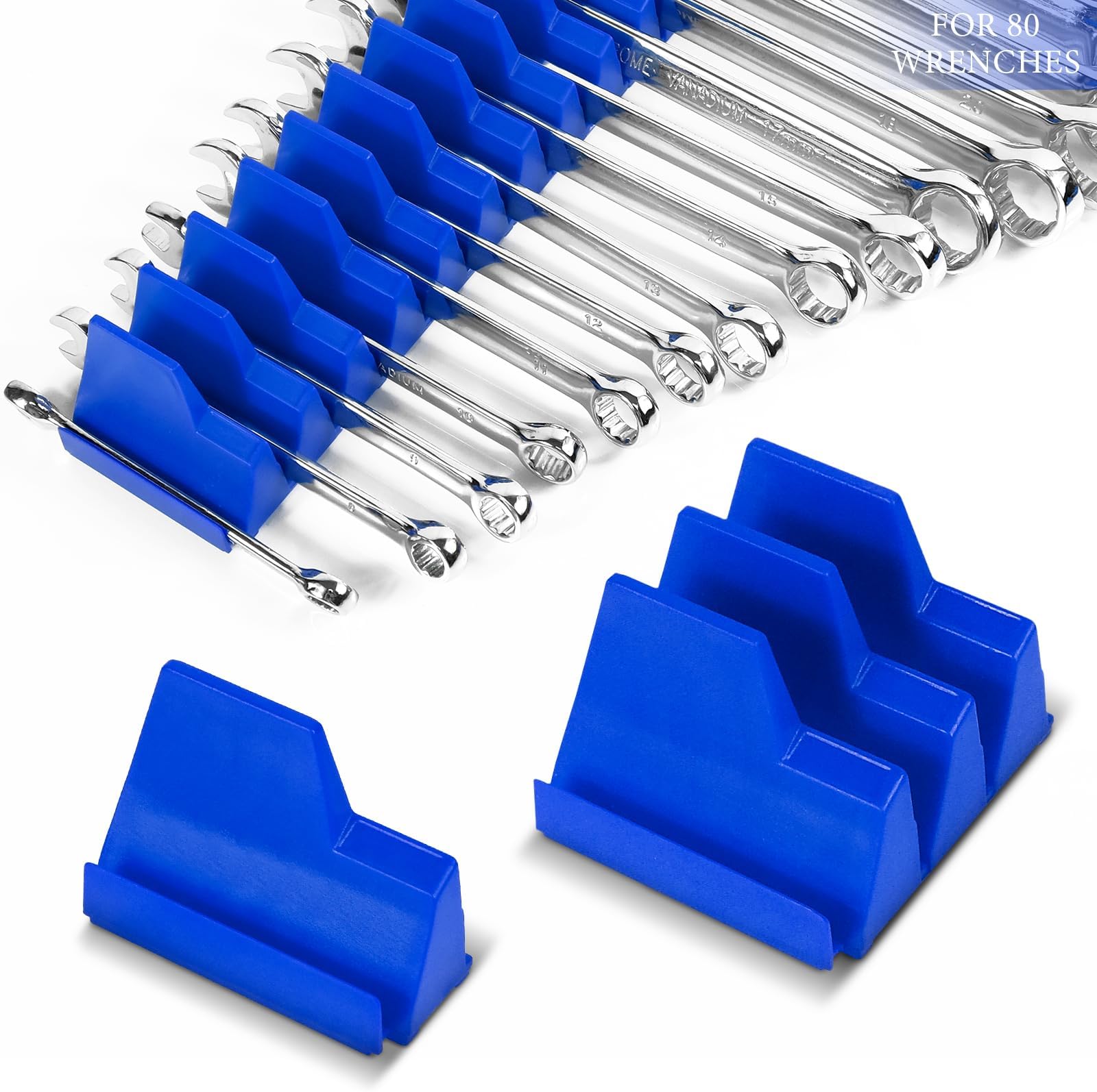 Magnetic Wrench Organizer for Tool Box, Easy Accessibility Magnetic Wrench Holder for 80 Wrenches, Wrench Organizers Fit Size Range 6mm to 38mm or ยผโ to 1 ยฝโ, Perfect for Garage and Workshop, Blue