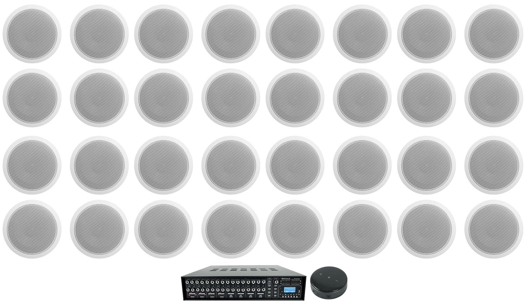 Rockville (1 Rock Matrix 4 Zone 70 Volt Commercial Amplifier Bundle with (32) CCL6T White 70V 6" Commercial Ceiling Speakers + (1) Mini WiFi Receiver (10 Items)