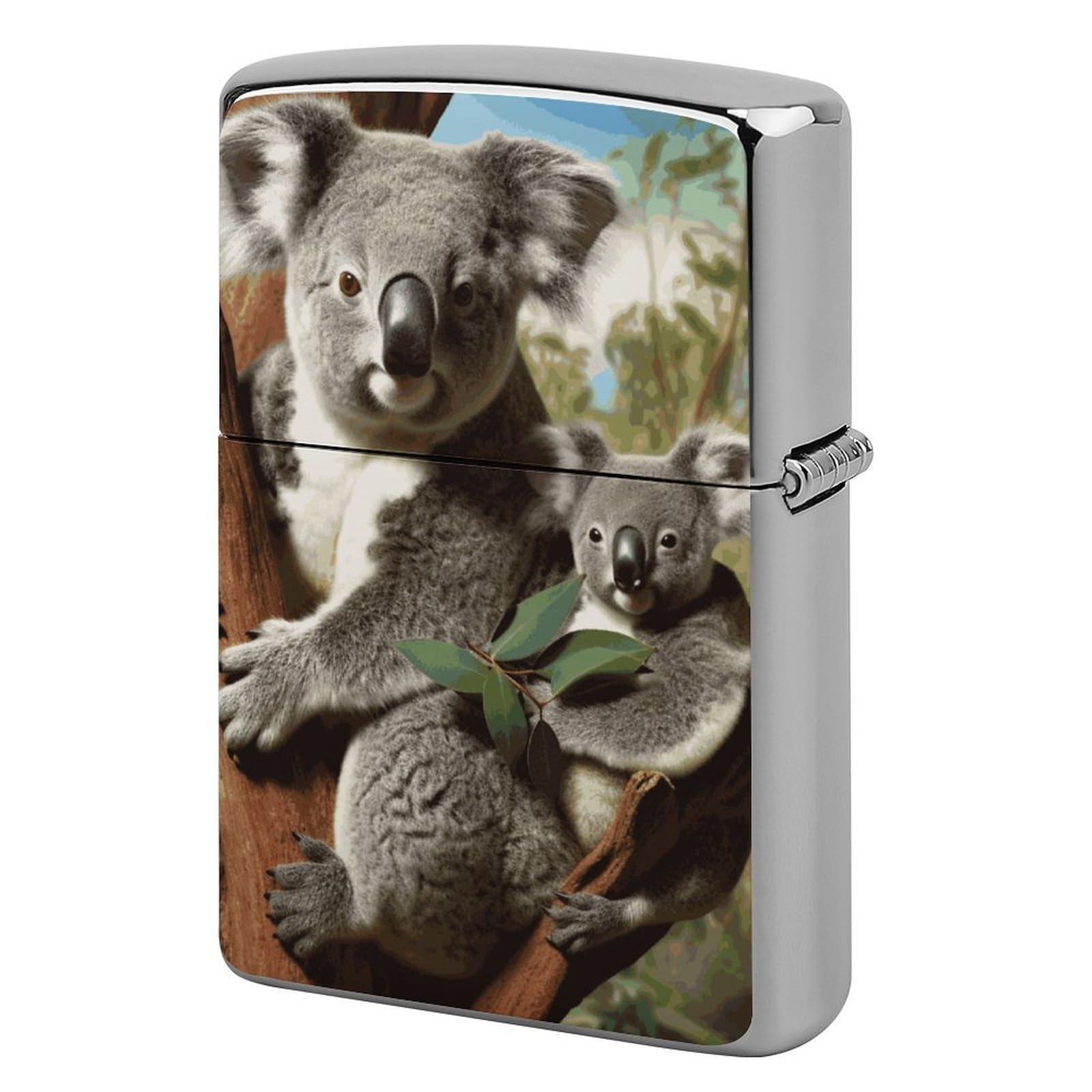 Koala Family Lighter Case Vintage Metal Lighter Cover Reusable Lighter Protective Sleeve Unique Design Personalized Lighter Sleeve Holder Against Dust and Scratches