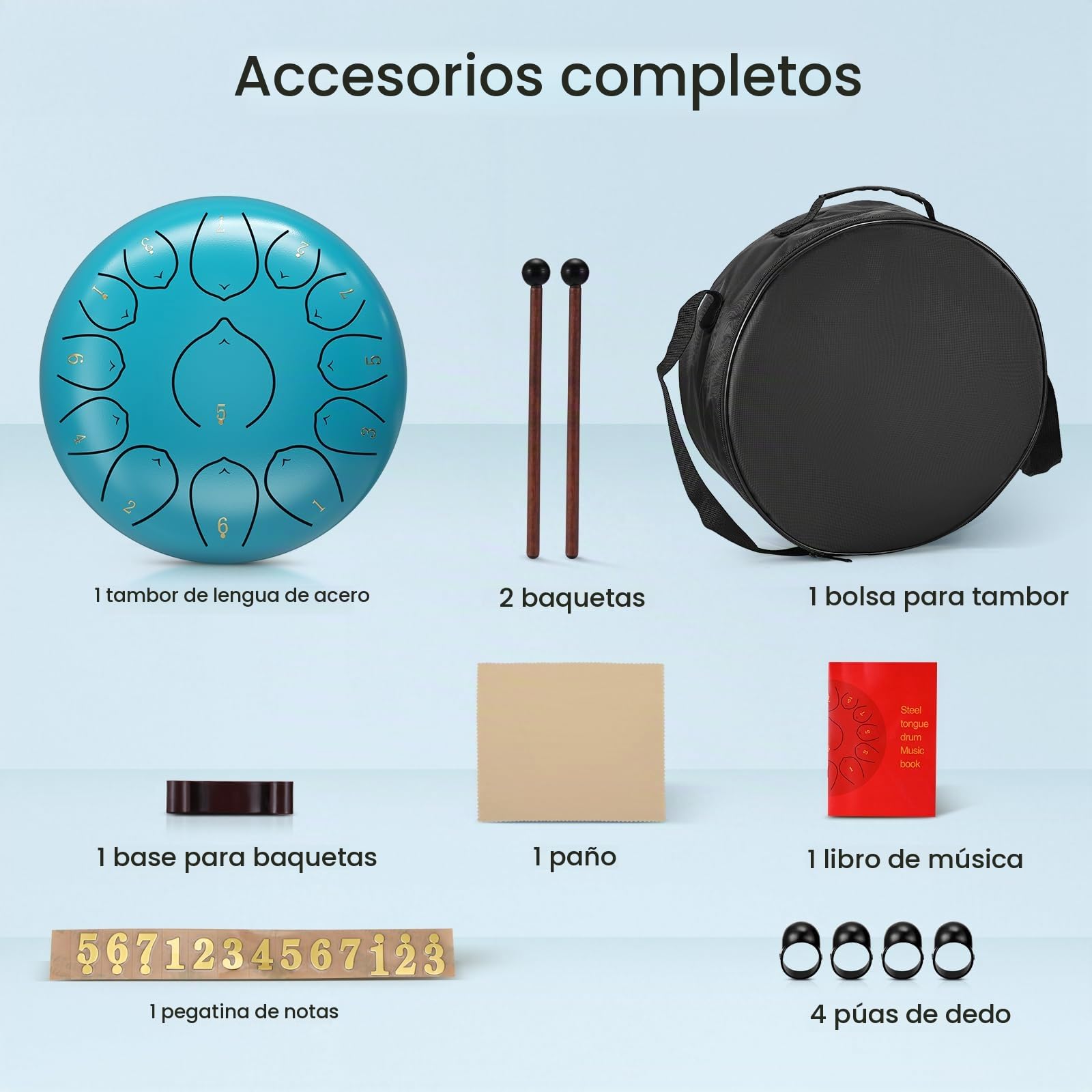 Tambor de Lengua,Steel Drums 12 Pulgadas 13 Notas Tambores de Mano con Bolsa de Palillos Libro de Música, Instrumentos Curativos de Sonido para la Educación Musical Entretenimiento Meditación