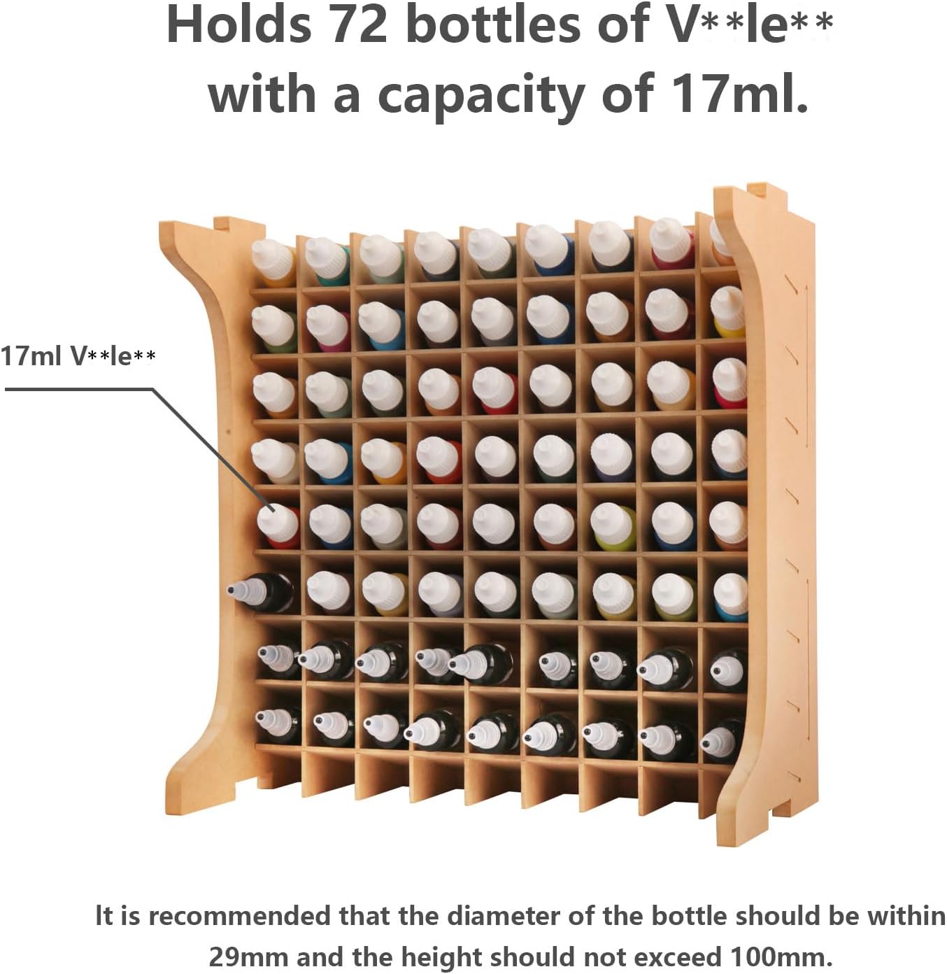 Large Capacity Plastic Model Tool Storage Paint Rack - Holds 72 Pieces, Compatible with Vallejo Modular Paint Rack, MDF Material, GK12