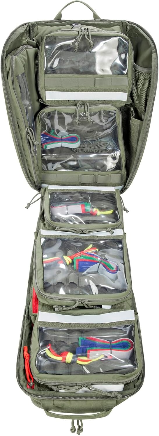 Tasmanian Tiger Modular Medic Pack 38 Liters Tactical Expandable Backpack with Hip Belt & Transparent Pouches, Black