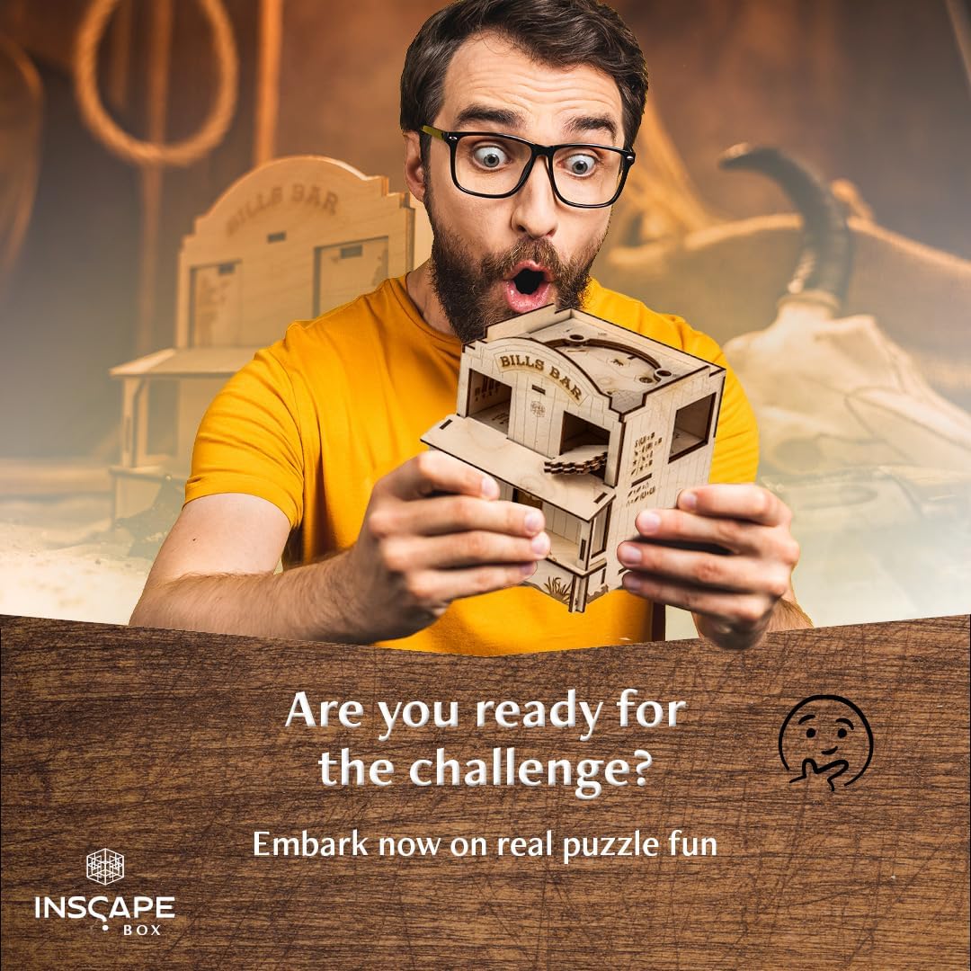 INSCAPE Wild West Riddles - Puzzle Box - Wooden Escape Room in A Box for Adults - Cluebox - Puzzle Boxes with Hidden Compartments - Birthday Gift Gadget for Men and Women