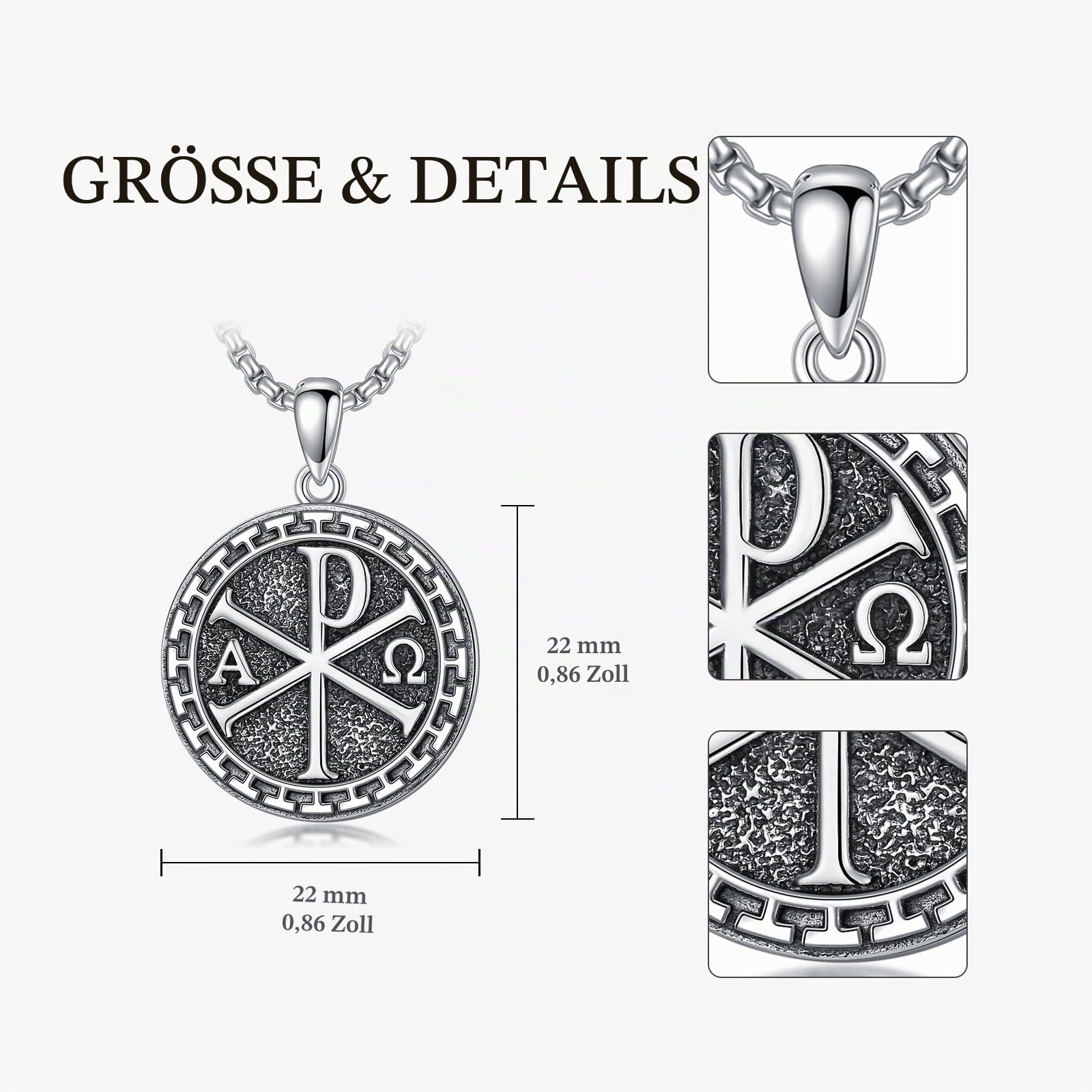 PROESS Herren Kette 925 Sterling Silber Löwe/Memento Mori/Dornenkrone/Wolf Halskette Religiöses Anhänger Schmuck Christliche Geschenke