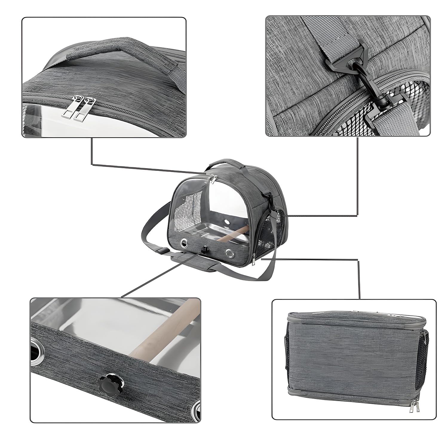 Sac De Transport pour Petits Animaux, Cage à Oiseaux, Sac De Voyage pour Animal, Cage De Transport Portable pour Petit Oiseau, Boîte De Transport pour Oiseaux, pour Petits Oiseaux, Perroquet (Gray)