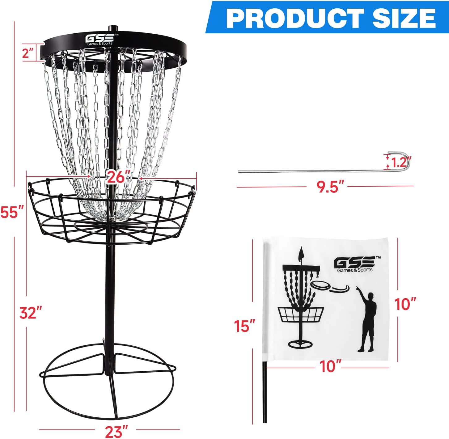 GSE Games & Sports Expert PRO Portable Disc Golf Target Basket, 12 Chains/24 Chains Metal Flying Disc Golf Practice Goal Baskets for Outdoor, Yard, Backyard, Park Training & Games