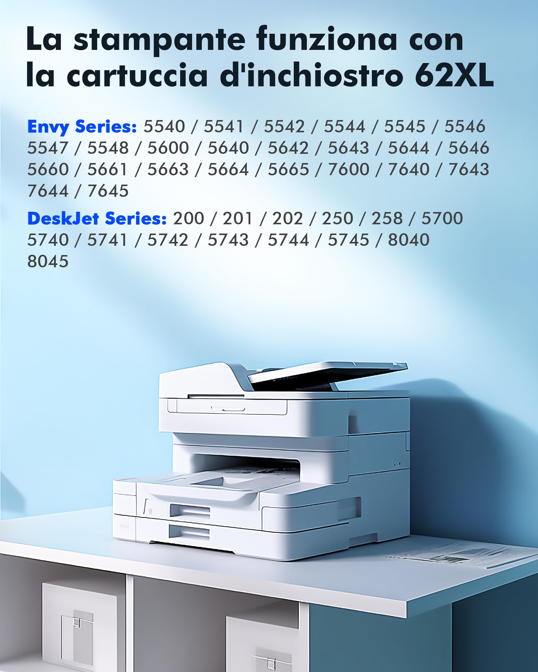 62XL 62 XL Cartucce d'inchiostro per hp 62 Nero e Colore Compatibili Cartucce per hp 62 Nero Envy 5540 5547 5640 7640 5644 5646 per Officejet 200 250 5740 5742 5744 (Nero e Colore, 2-Pack)