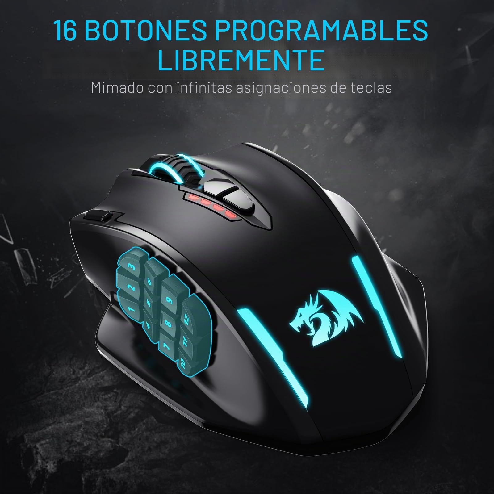 Redragon M913 MAX Ratón Gaming MMO Inalámbrico 26000 dpi | 16 Botones Programables BT 2.4G Conexión Software Enlaces Teclas Ajustables