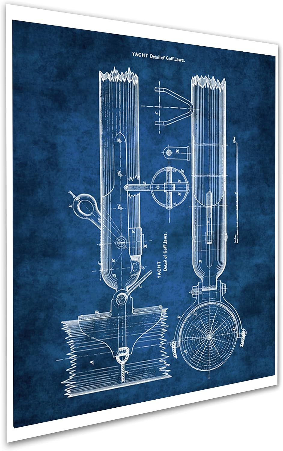 Gnosis Picture Archive Yacht Sailing Ship Blueprint Set of 6 Unframed Blue White Coastal Art