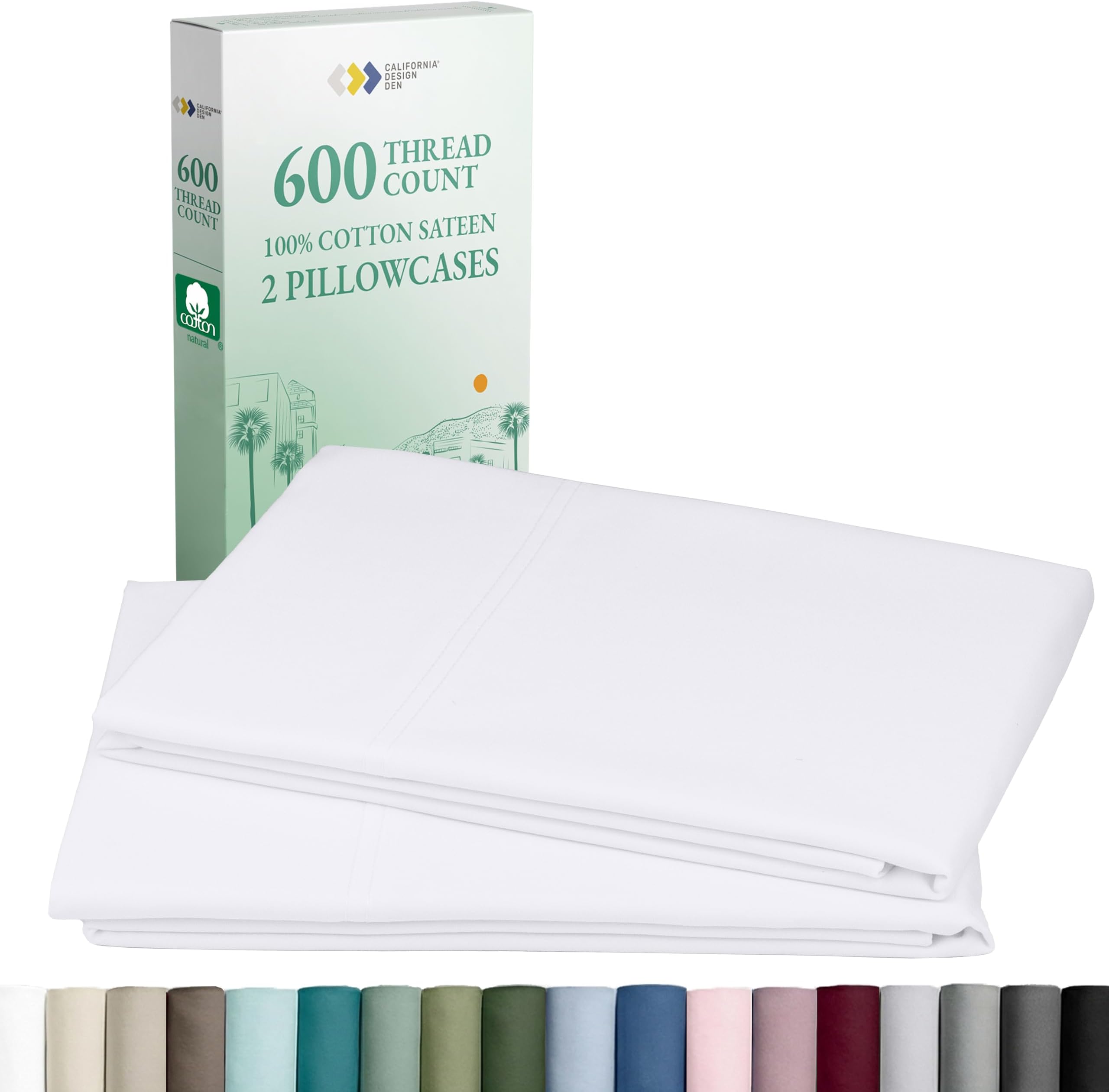 Luxuriously Soft Hotel Quality 600 Thread Count, 100% Cotton Set of 2 Cases, Crisp & Cool White Standard Pillow Cases Fits Standard & Queen Pillows (Bright White)