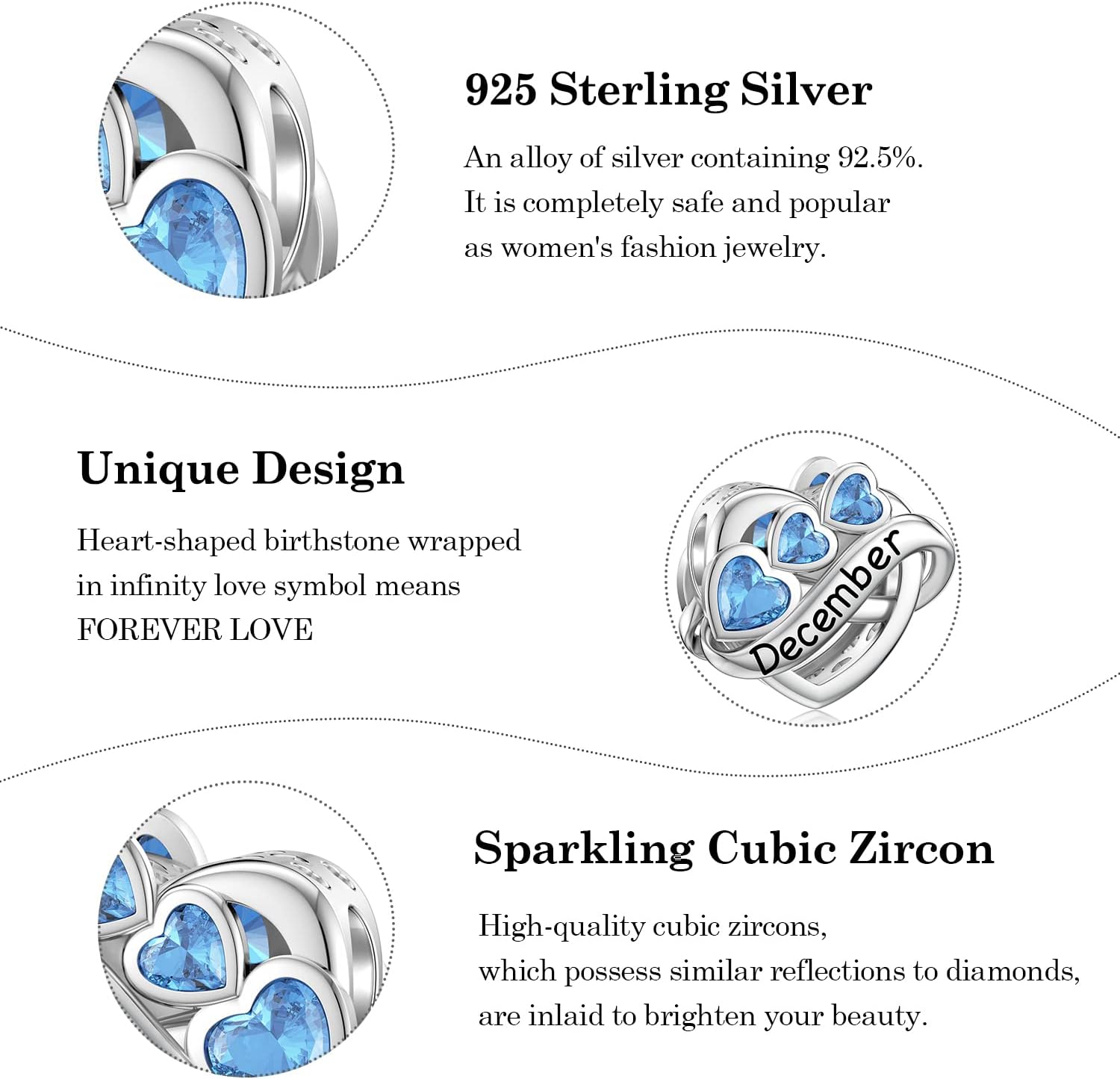 JIAYIQI Birthstone Charm for Charms Bracelet, 925 Sterling Silver Endless Love Heart Charm Engraved Symbolizes, Happy Birthday Charms for Bracelet Necklace - Image 4