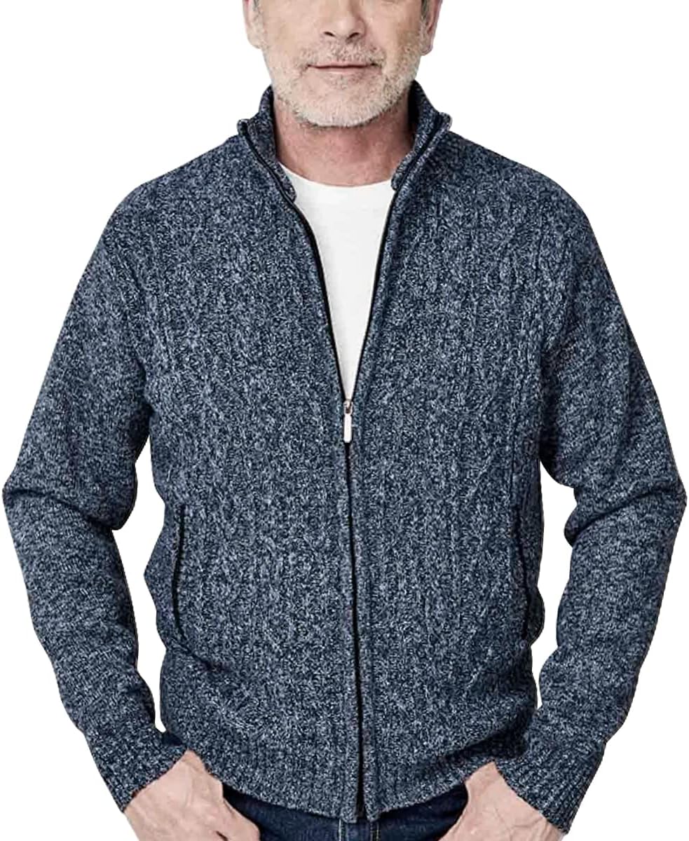 JYG Cardigan Sweaters for Men Full Zip Fleece Lined Up Stand Collar Slim Fit Knitted Sweater with 2 Front Pockets - Image 2