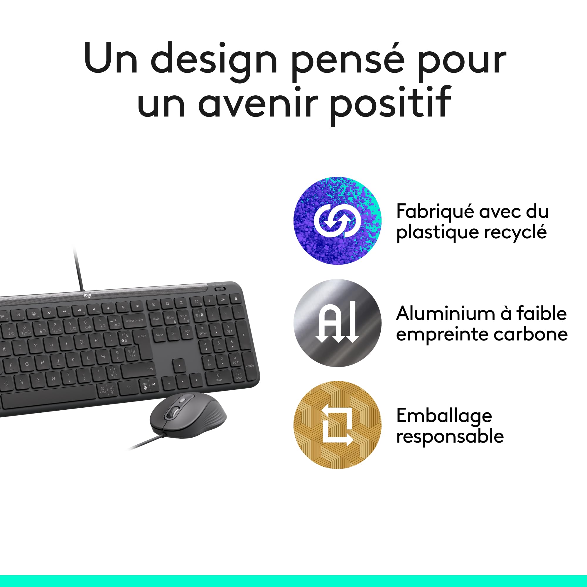 Logitech Signature Slim Wired Combo MK620 pour Business, Souris Filaire Optique, Clavier de Taille Standard, USB-C prêt à l’Emploi, Windows/Mac/Chrome/PC/Ordinateurs Portables, FRA AZERTY - Graphite
