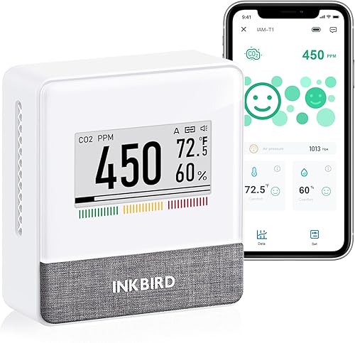 INKBIRD Detector de CO2 portátil con Bluetooth, monitor inteligente de calidad del aire interior, puede detectar CO2, temperatura, humedad, etc.,