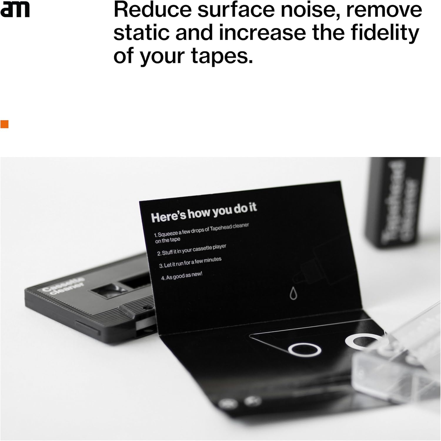 am Tape Head Cleaner Cassette | Compact Cassette Cleaning Kit with 20ml Solution for Better Sound & Longer Life | Audio Cassette Player Maintenance