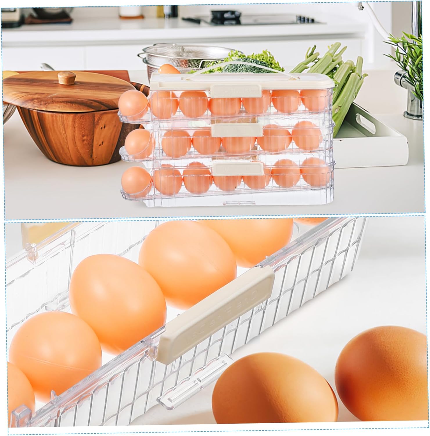 Rolling Dispenser Holder Three Layers for Refrigerator Storage Space-saving Organizer Easy Access for Fridge and Pantry Creamy Design
