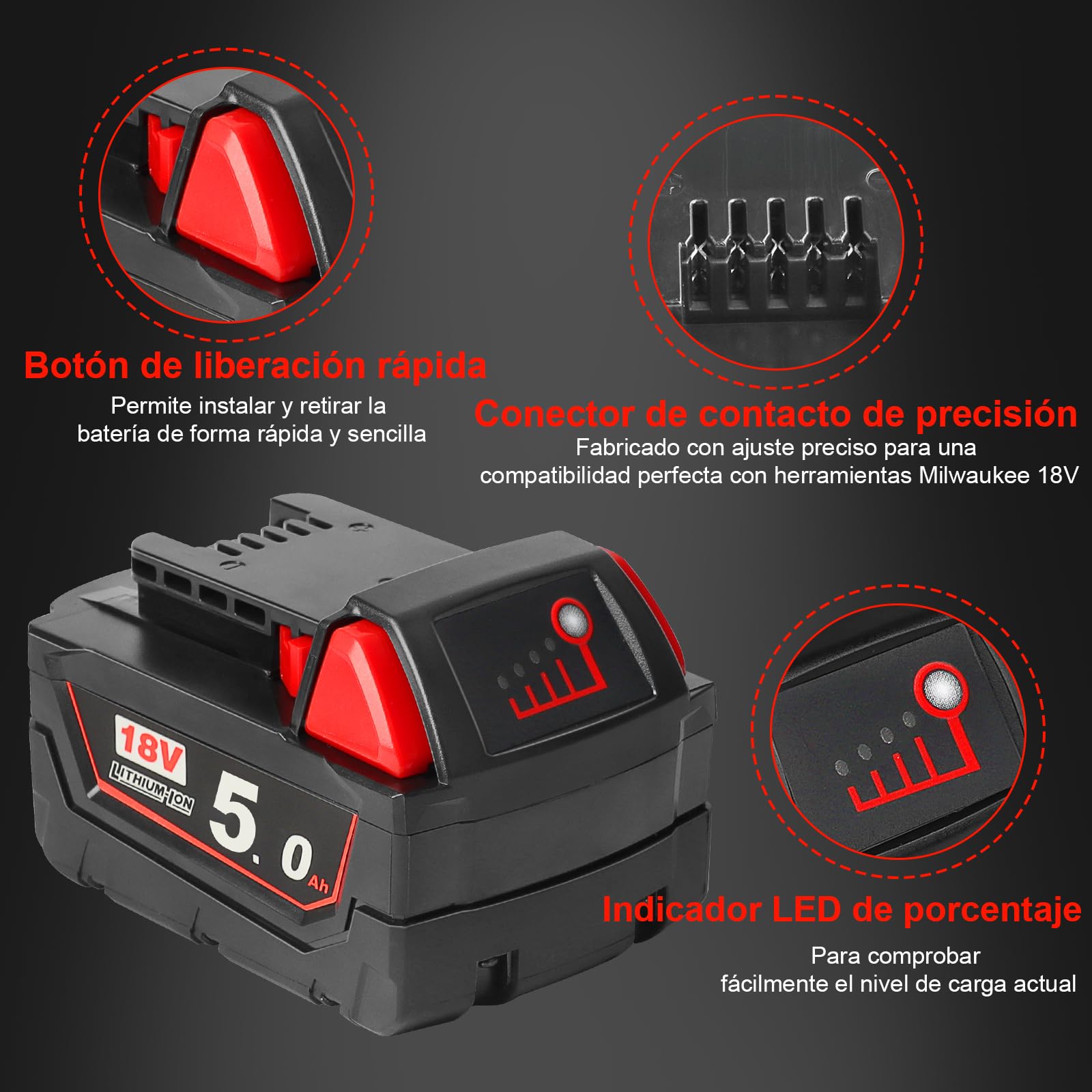 2X Waitley 18V 5000mAh Batería para Milwaukee M18 48-11-1840 48-11-1828 48-11-1820 48-11-1815 48-11-1850