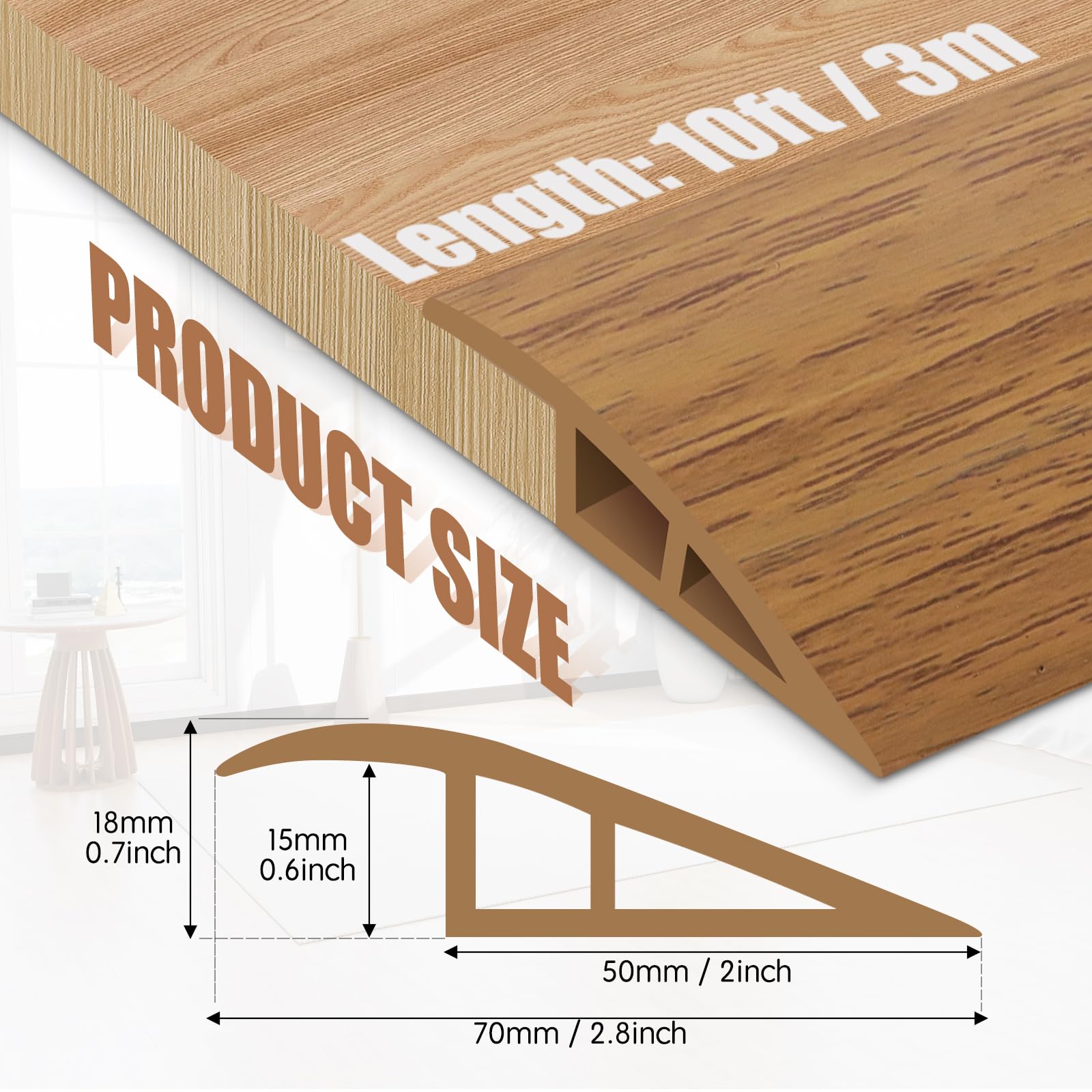 Floor Transition Strips Double Sided Self Adhesive Door Threshold Strips for Doorways Laminate Threshold for Gaps Carpet Floor Tiles - Image 2