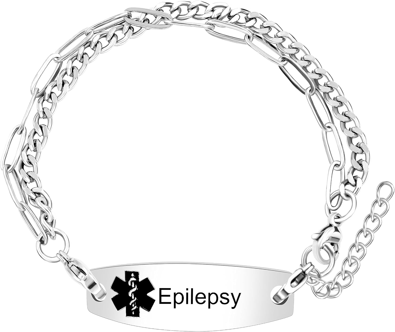Uloveido Personalized Emergency Medical Alert Bracelet - Adjustable Two Layers Link Chain Bracelet for Women and Men