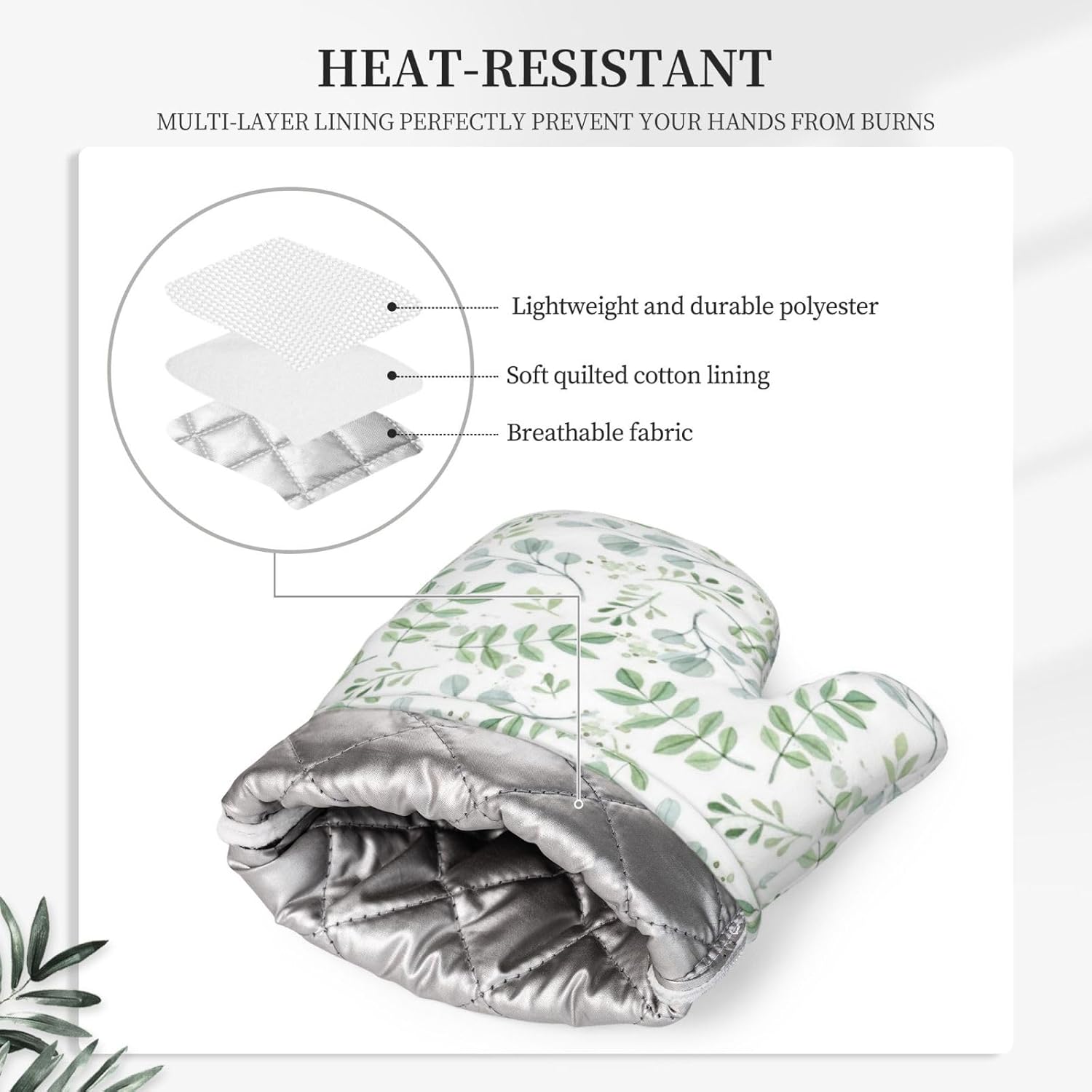 Blue Eucalyptus Silicone Oven Mitts and Pot Holders Sets Green Branches Watercolor Kitchen Mitts Potholder Kitchen Accessories for Cooking Baking BBQ