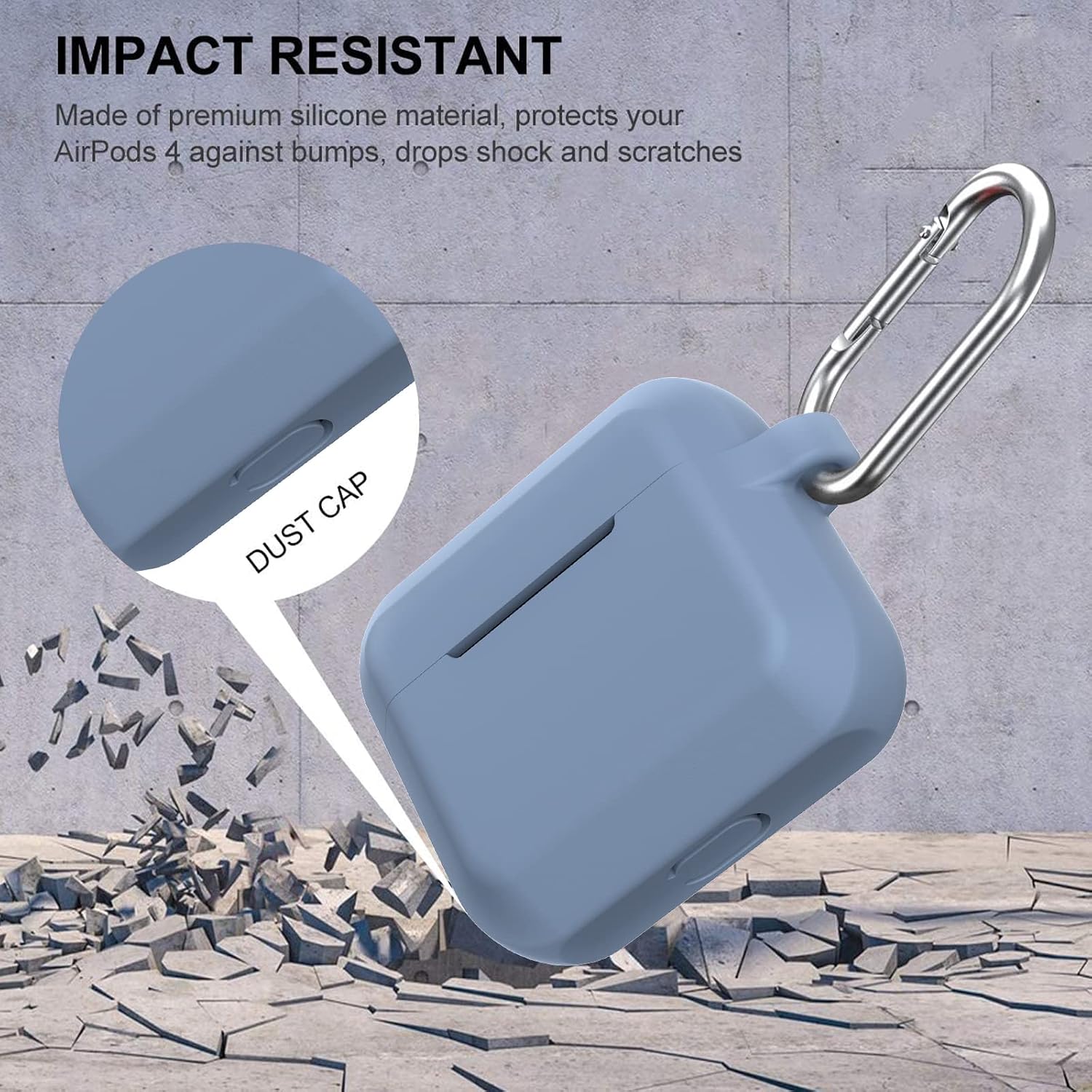 Doboli Compatible with AirPods 3 Case Cover for Airpods 3rd Generation Charging Case 2021 Silicone Protective Accessories Skin with Keychain (Front LED Visible) Square Blue Gray