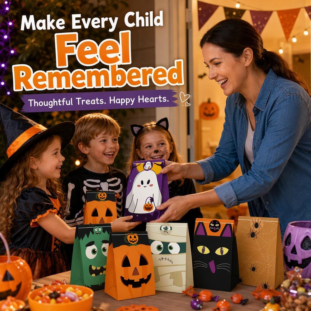 Halloween Treat Bags,  24 Halloween Goodie Bags with 6 Sticker Styles thumbnail