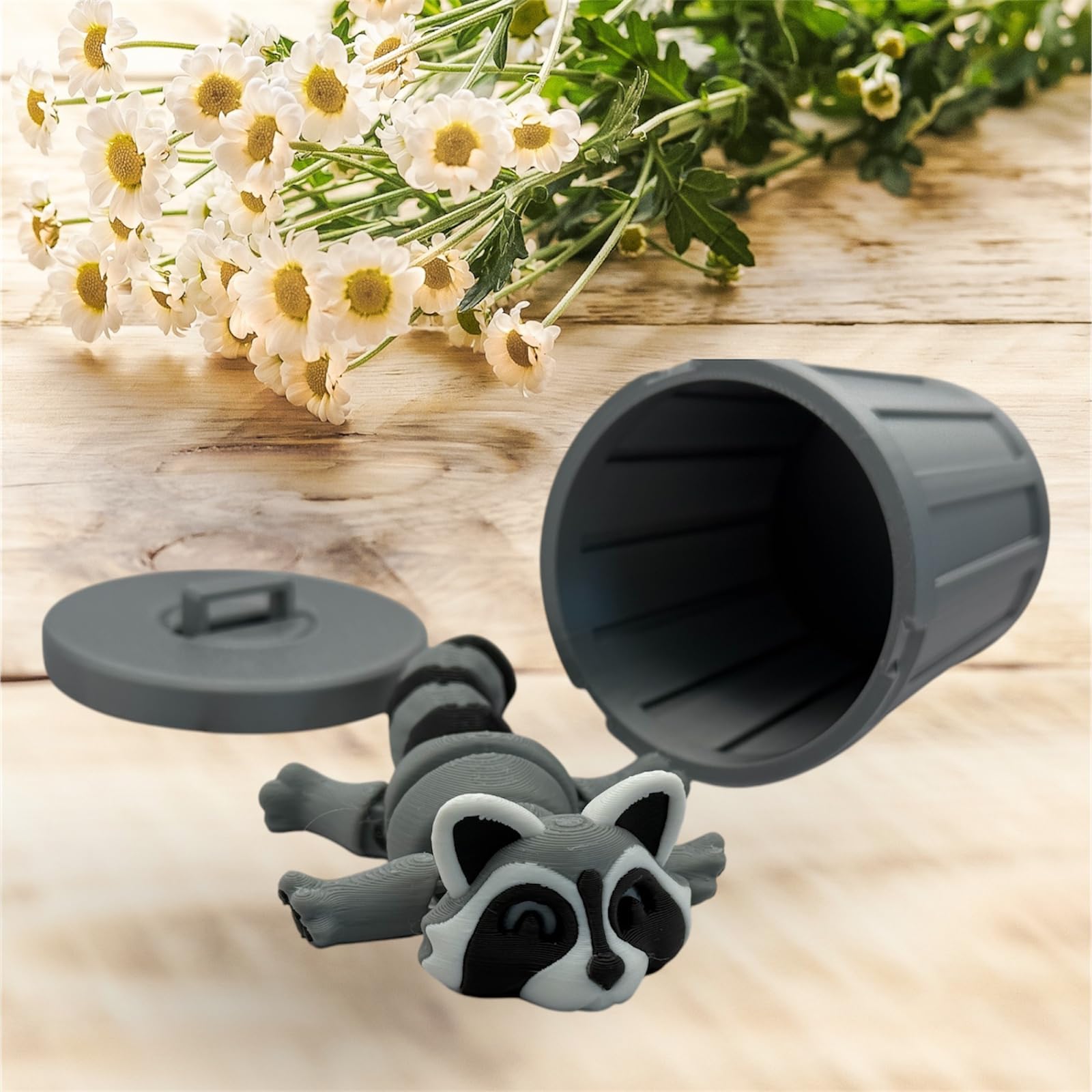Generic Gray Raccoon Fidget Toy, Flexible Stress Relief, Trash Panda, Articulated Toy, Perfect for Kids and Adults Comes with Trash Can - Image 3