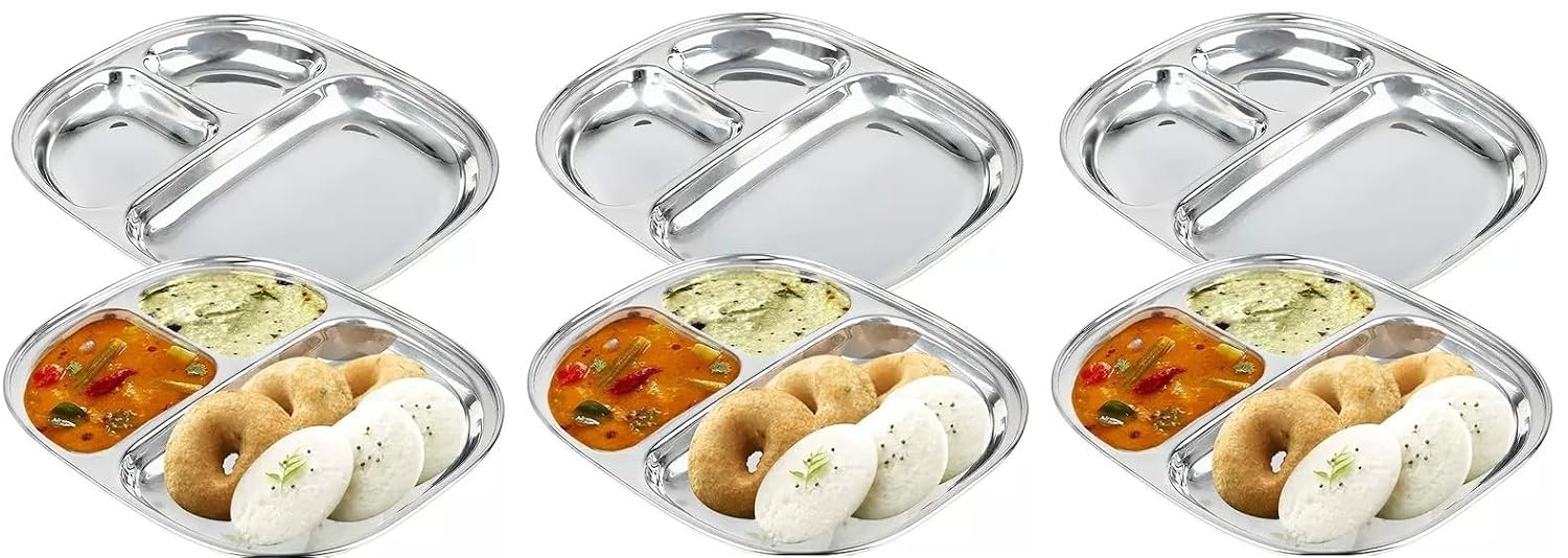 Buy TANISHI KITCHEN'S 3In1 Stainless Steel Plates with Compartments ...