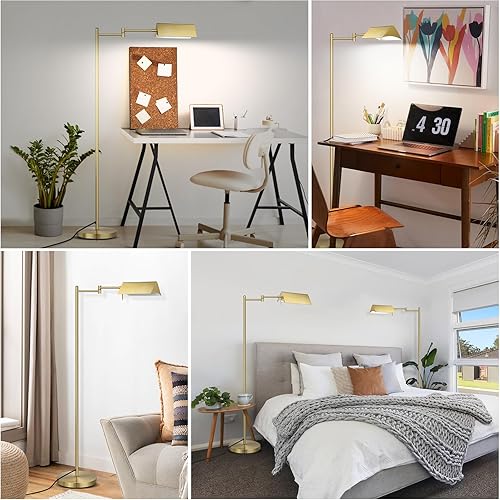 Miniatura 7 de Mlambert Lámpara de pie de lectura, lámpara LED de farmacia con brazo oscilante, lámpara de pie ajustable de cabeza giratoria, base E26, lámpara de